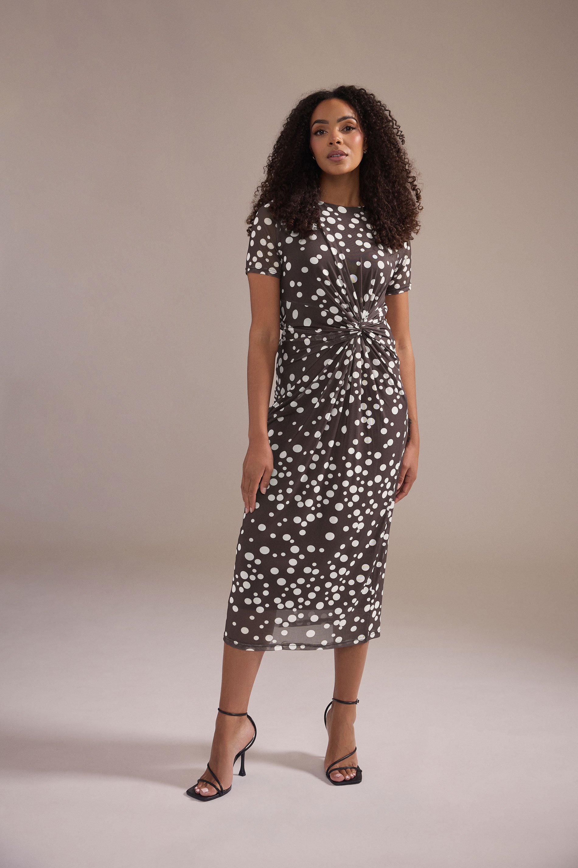 M&Co Brown Polka Dot Twist Front Mesh Maxi Dress | M&Co 3