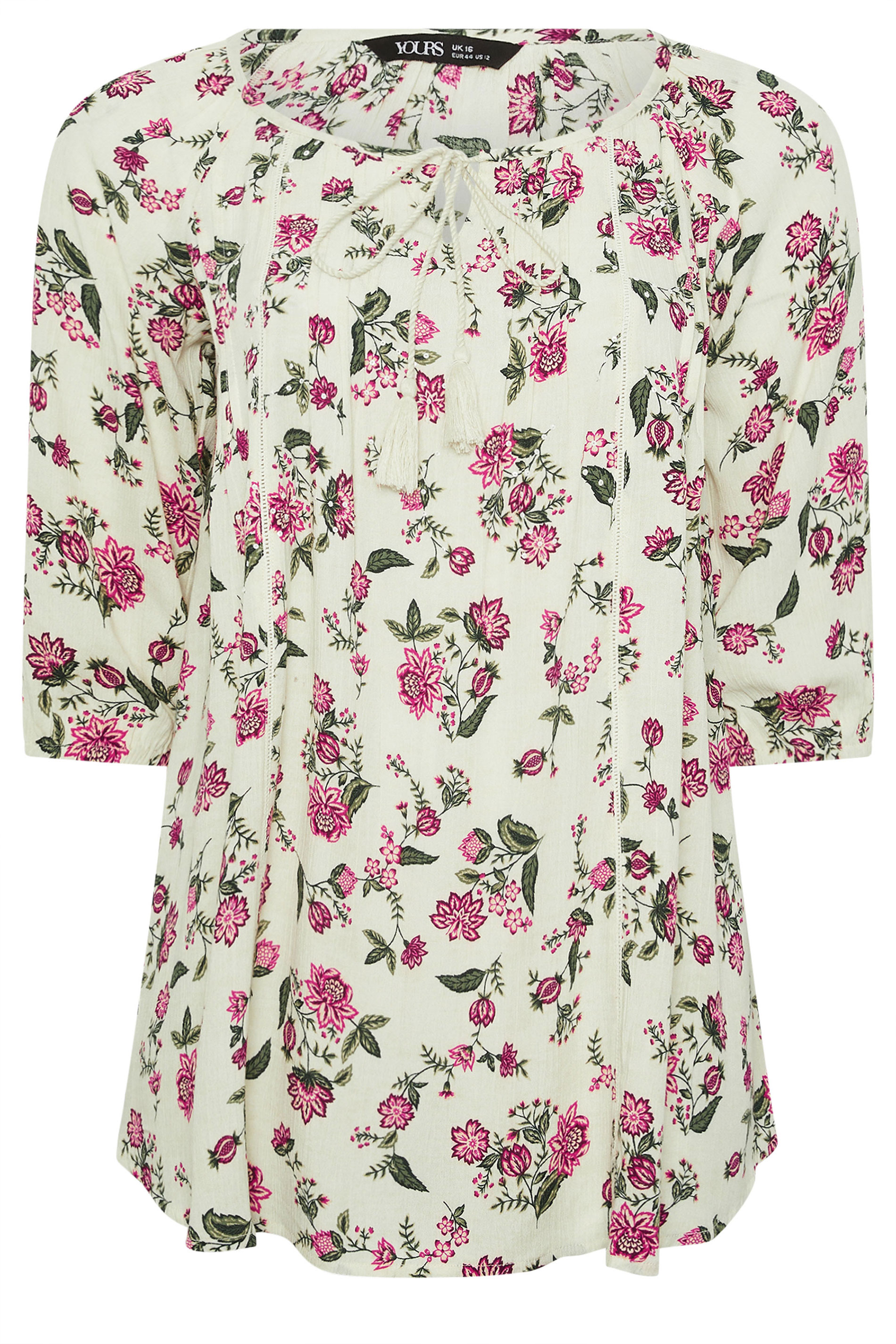 YOURS Plus Size Ivory White Floral Tie Detail Top | Yours Clothing 5