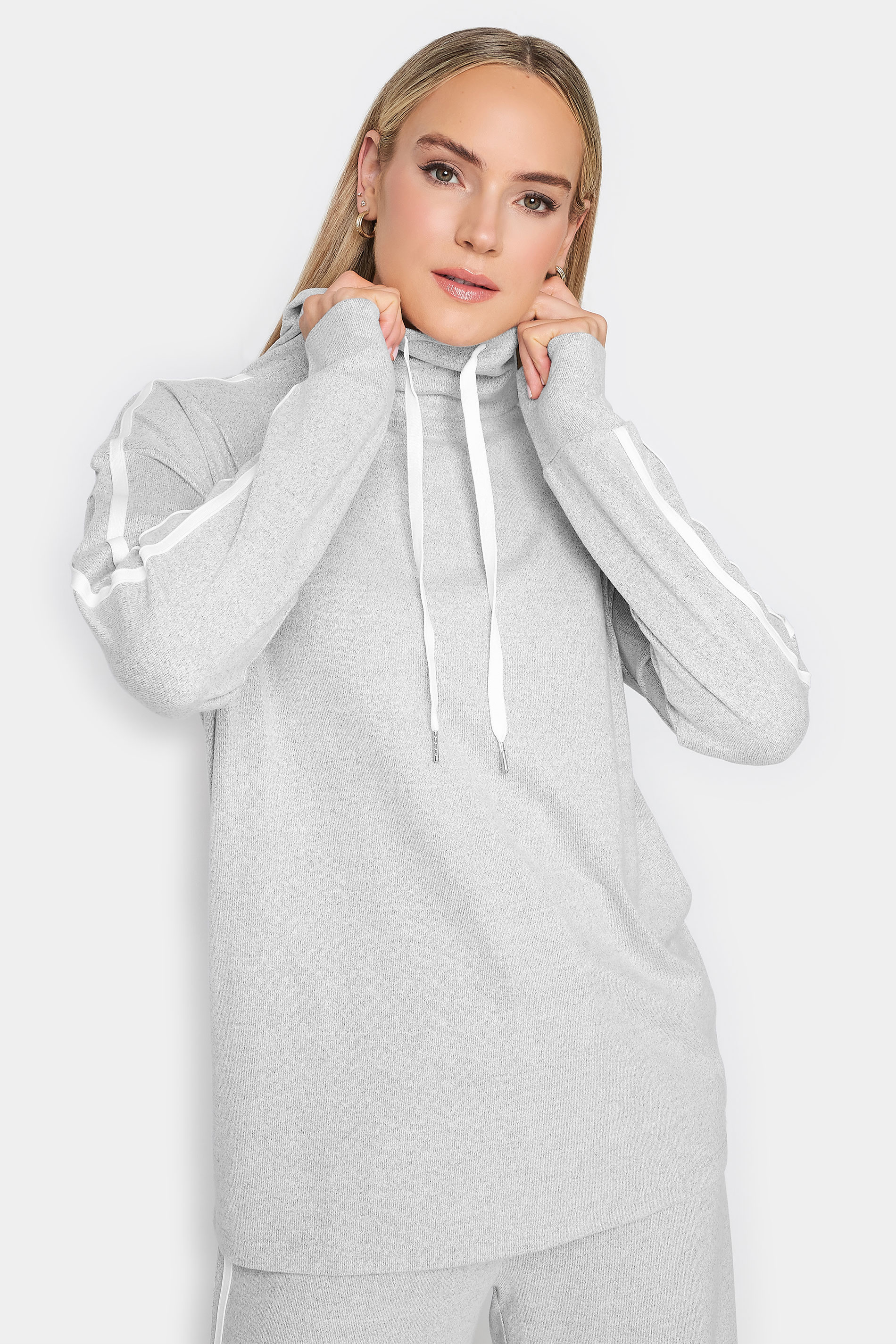 LTS Tall Light Grey Soft Touch Cowl Neck Hoodie | Long Tall Sally  1