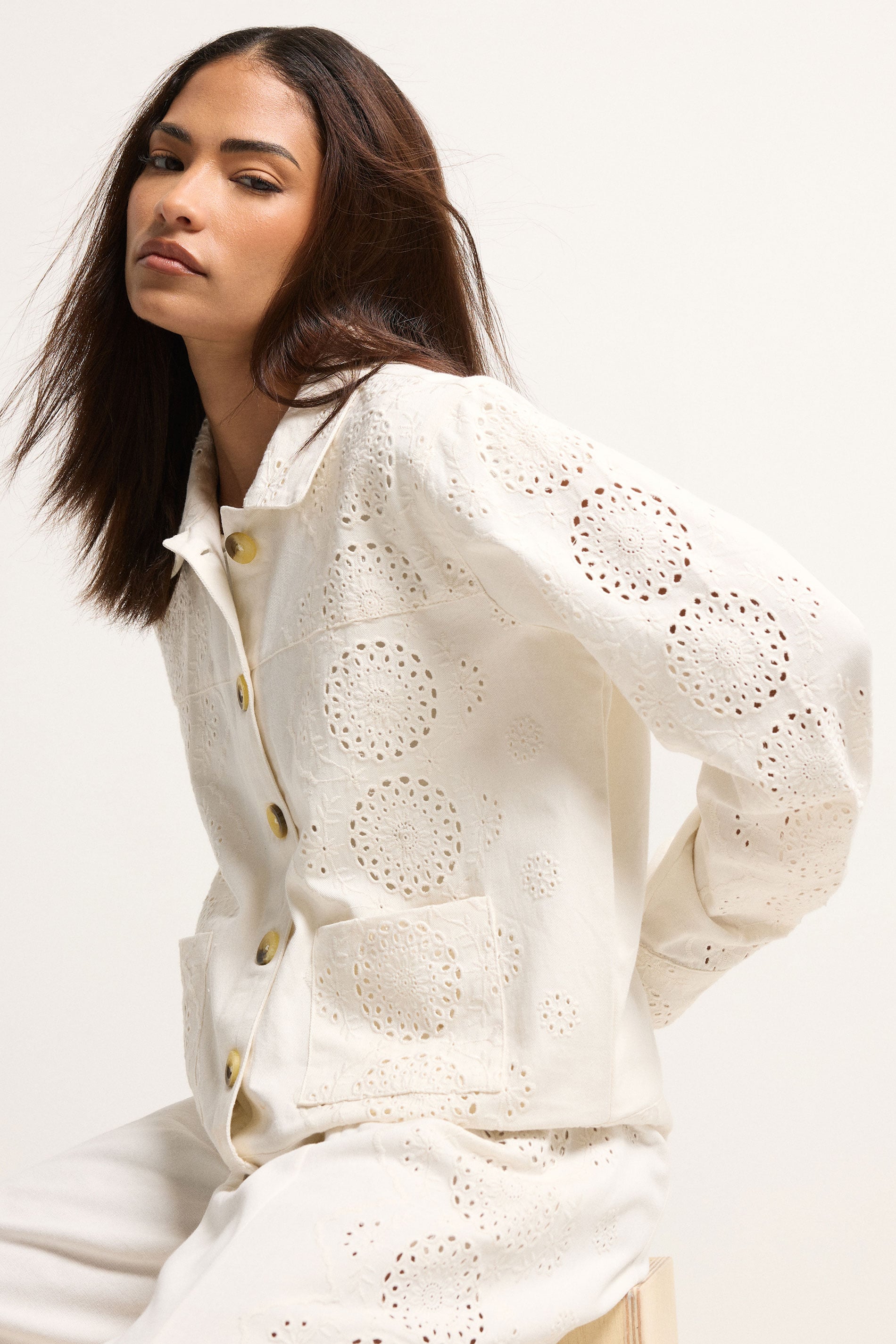 PixieGirl Petite Women's White Embroidered Cotton Jacket | PixieGirl 3