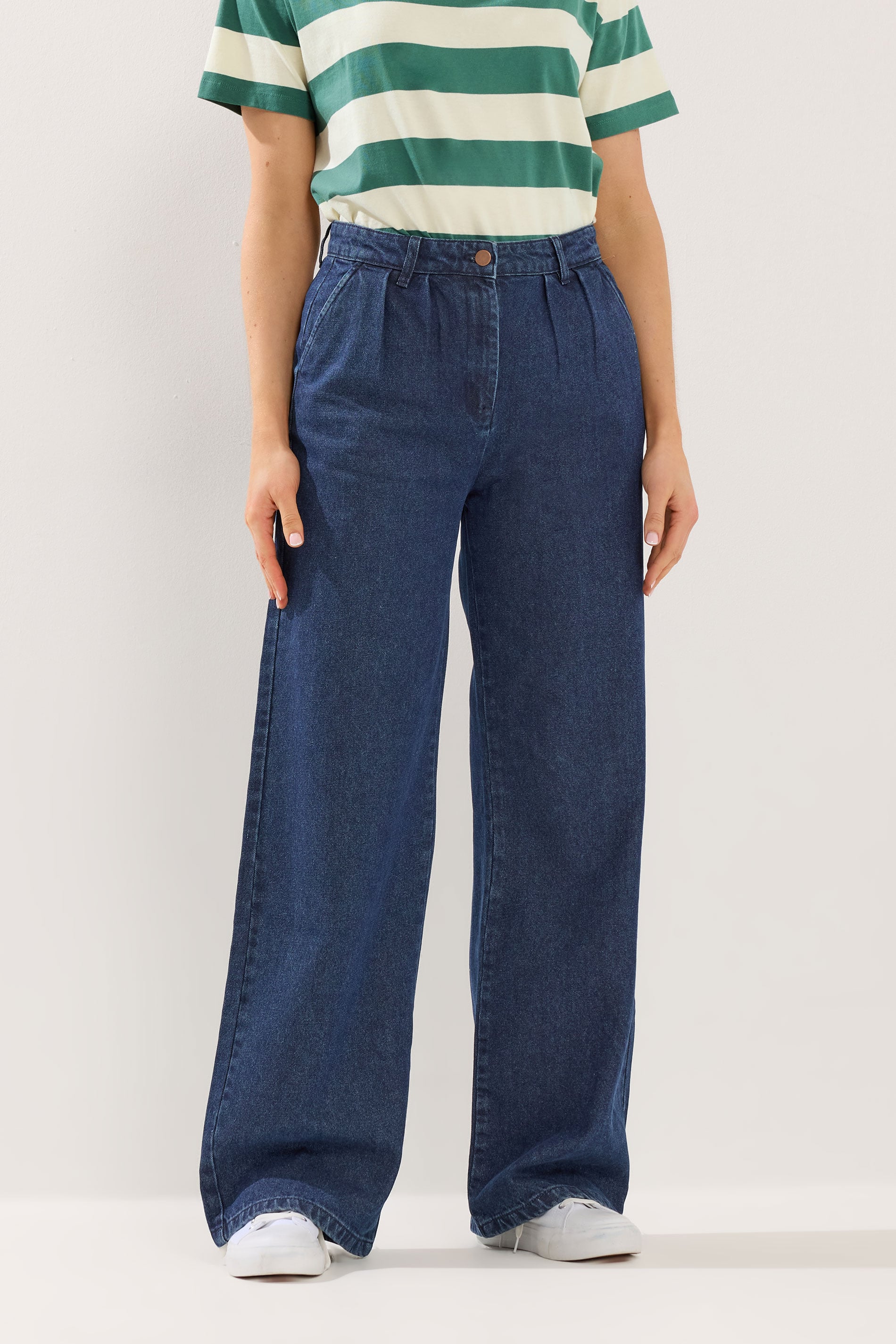 LTS Tall Women's Indigo Blue Pleated Wide Leg Jeans | Long Tall Sally 2