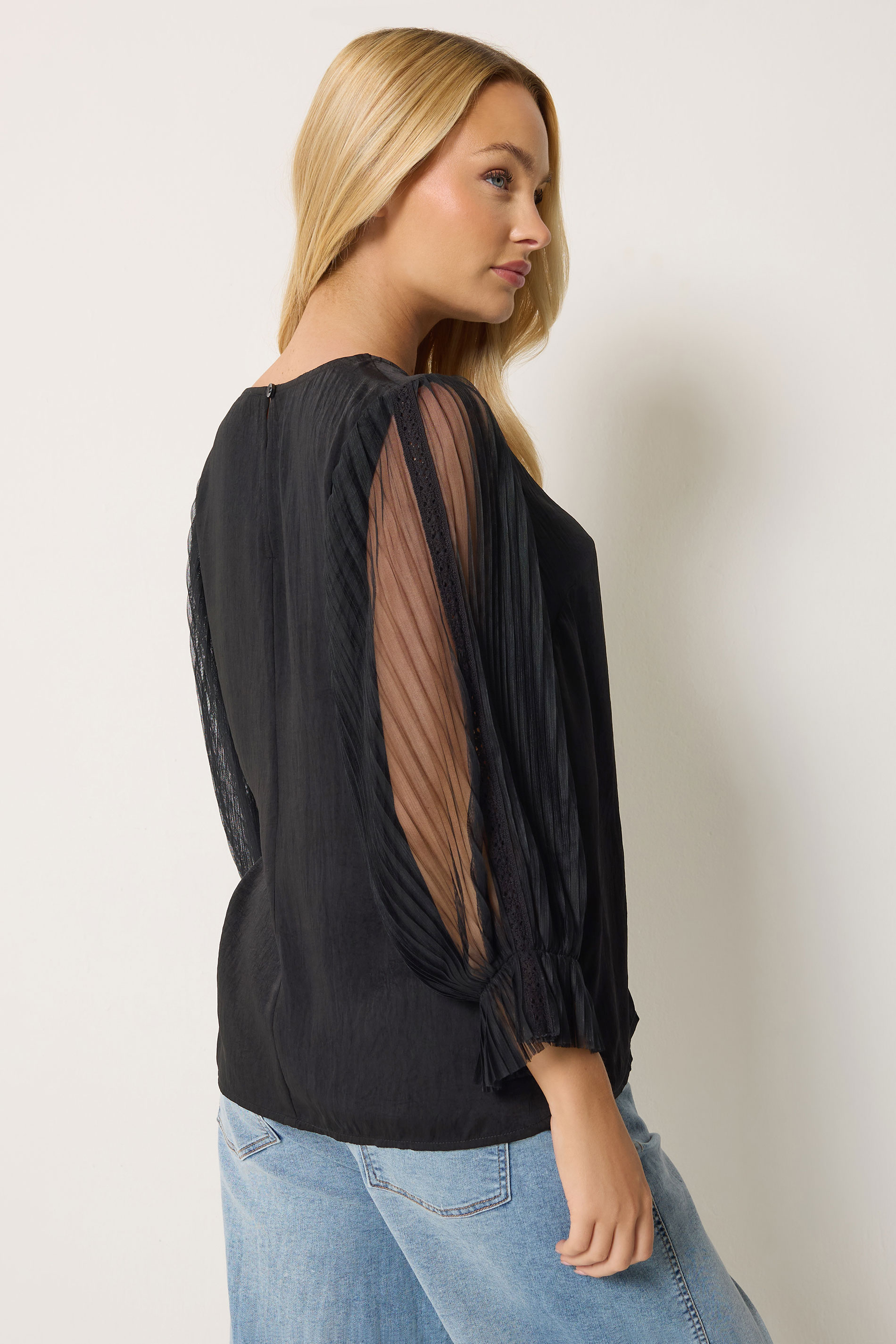 M&Co Black Pleated Sleeve Blouse | M&Co 2