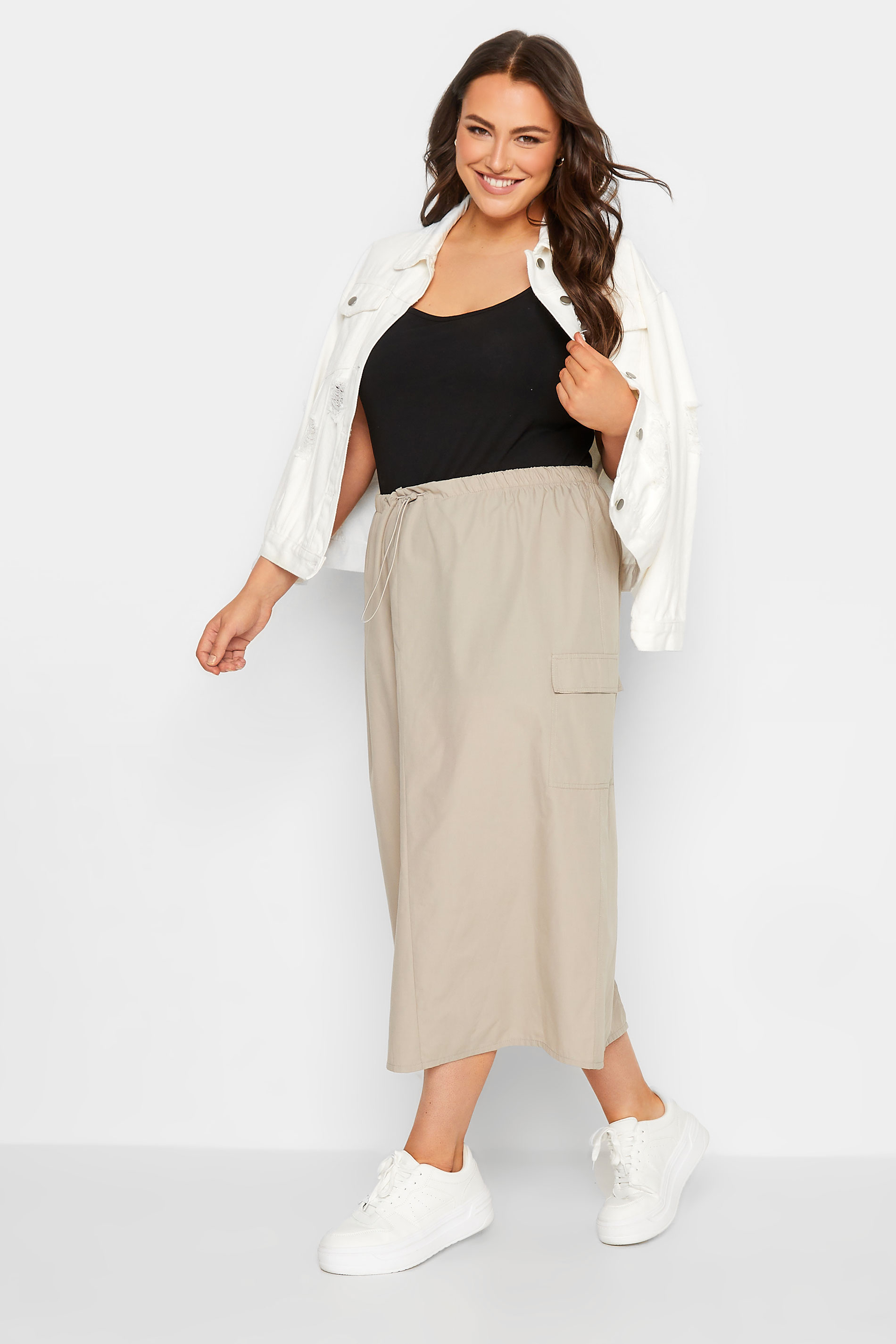 YOURS Plus Size Curve Beige Brown Cargo Skirt | Yours Clothing  2