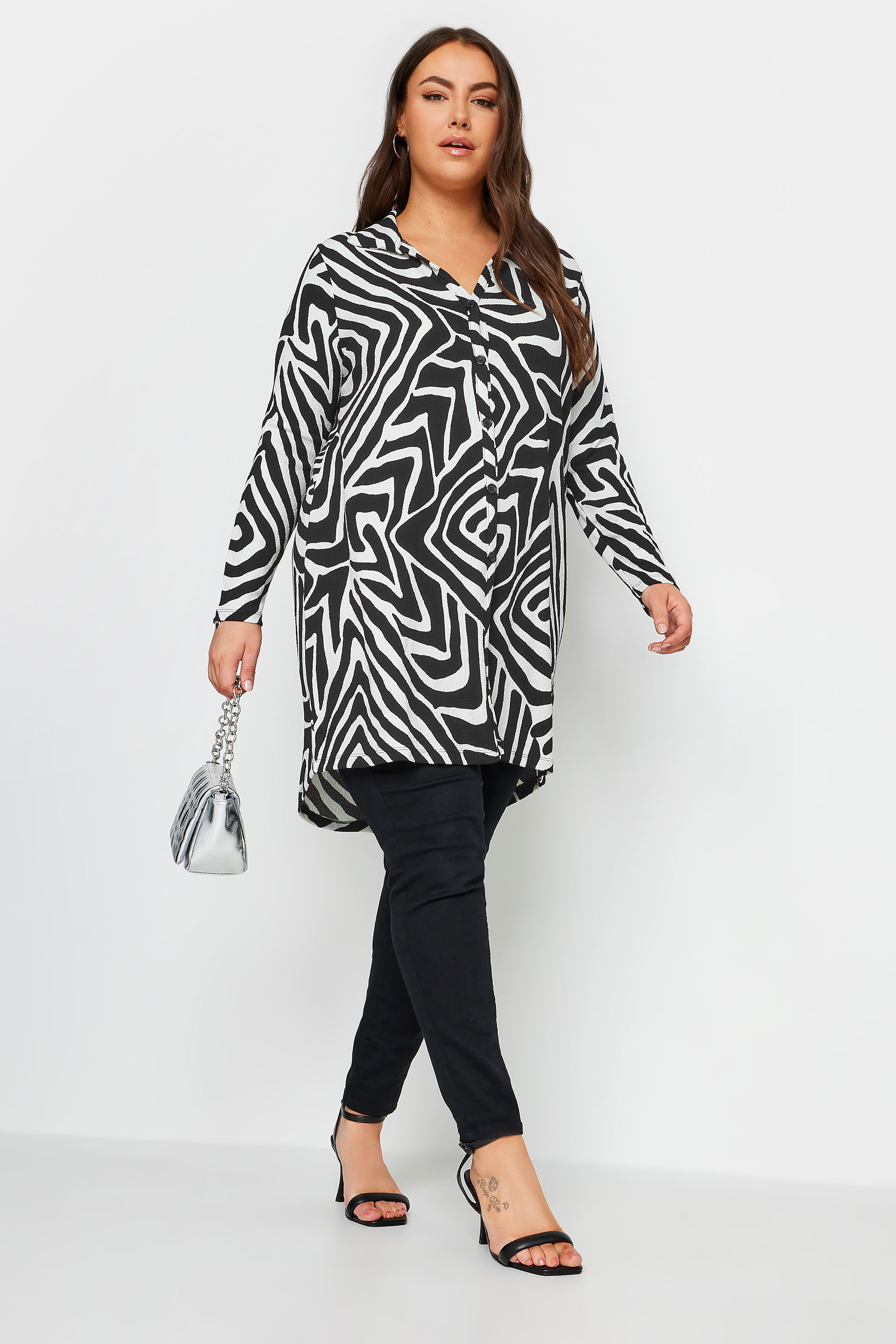 YOURS Plus Size Black Abstract Print Textured Shirt | Yours Clothing 2