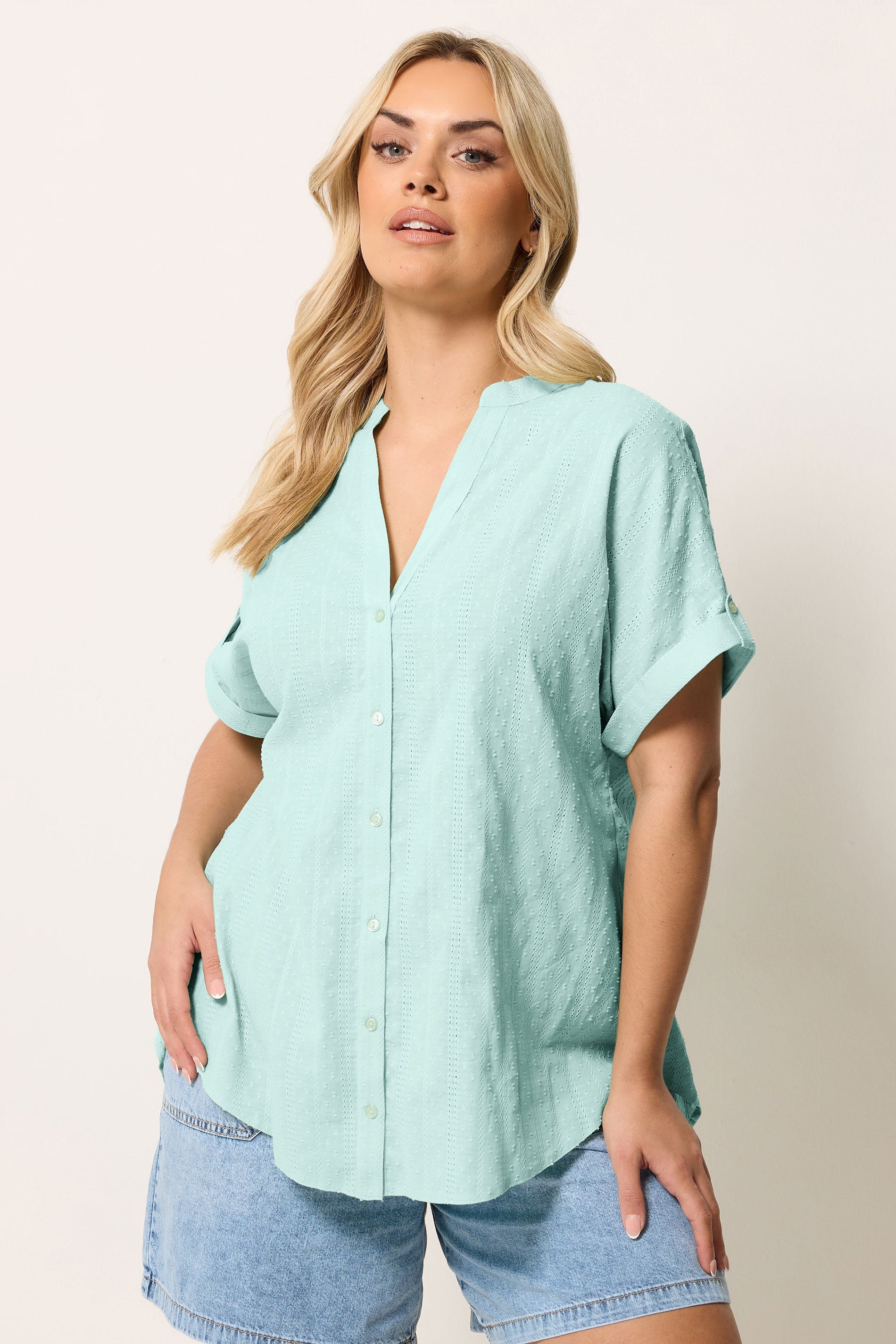 YOURS Plus Size Green Dobby Textured Blouse | Yours Clothing 3