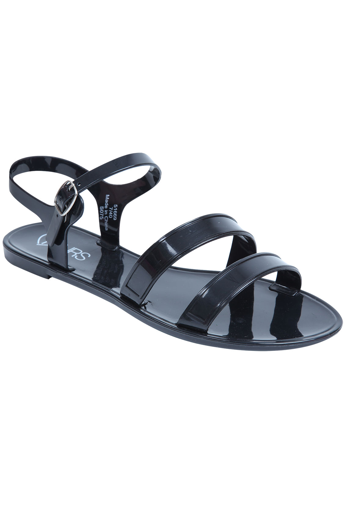 Black Two Strap Jelly Sandals In EEE Fit sizes 4,5,6,7,8,9,10 | Yours ...