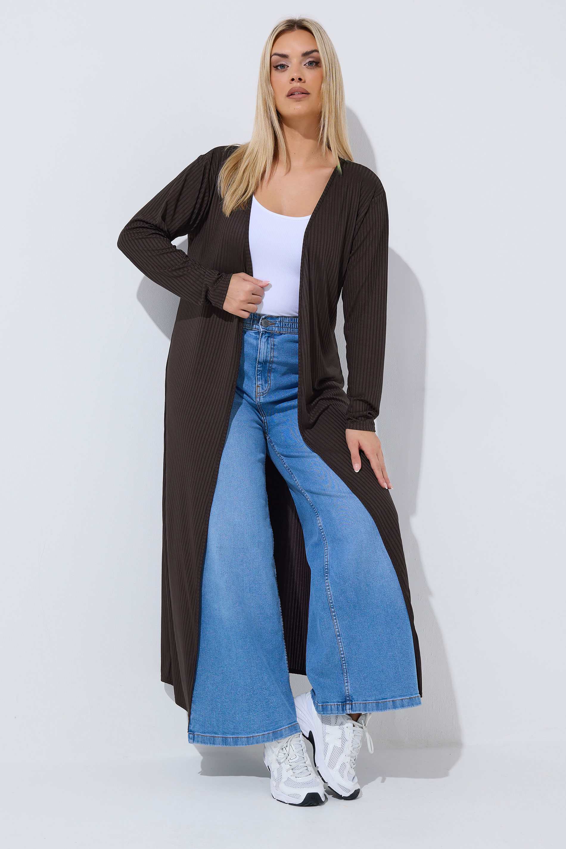 LIMITED COLLECTION Plus Size Chocolate Brown Ribbed Maxi Cardigan | Yours Clothing 1