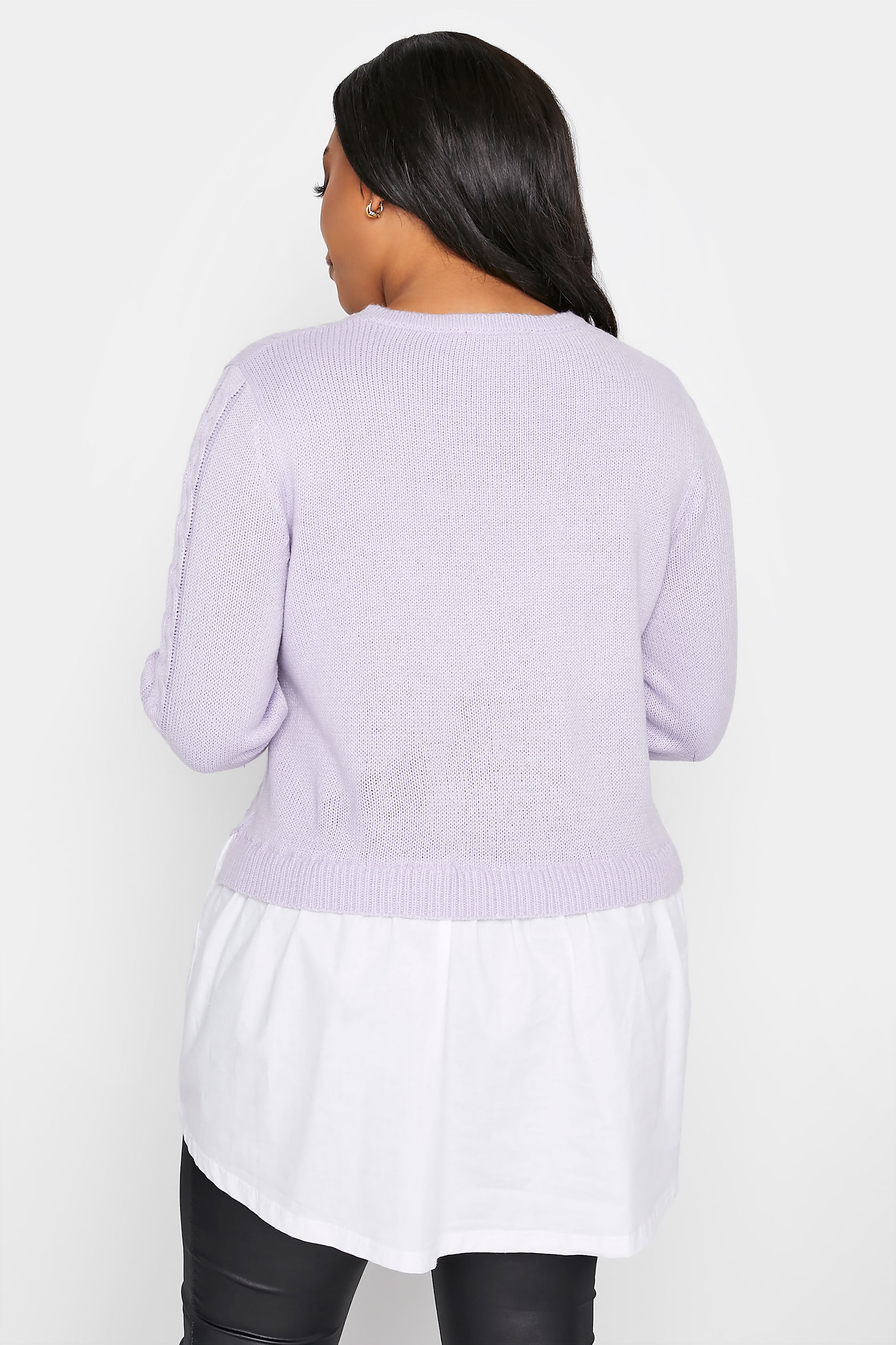 Plus Size Curve Lilac Purple 2 In 1 Poplin Hem Cable Knitted 
