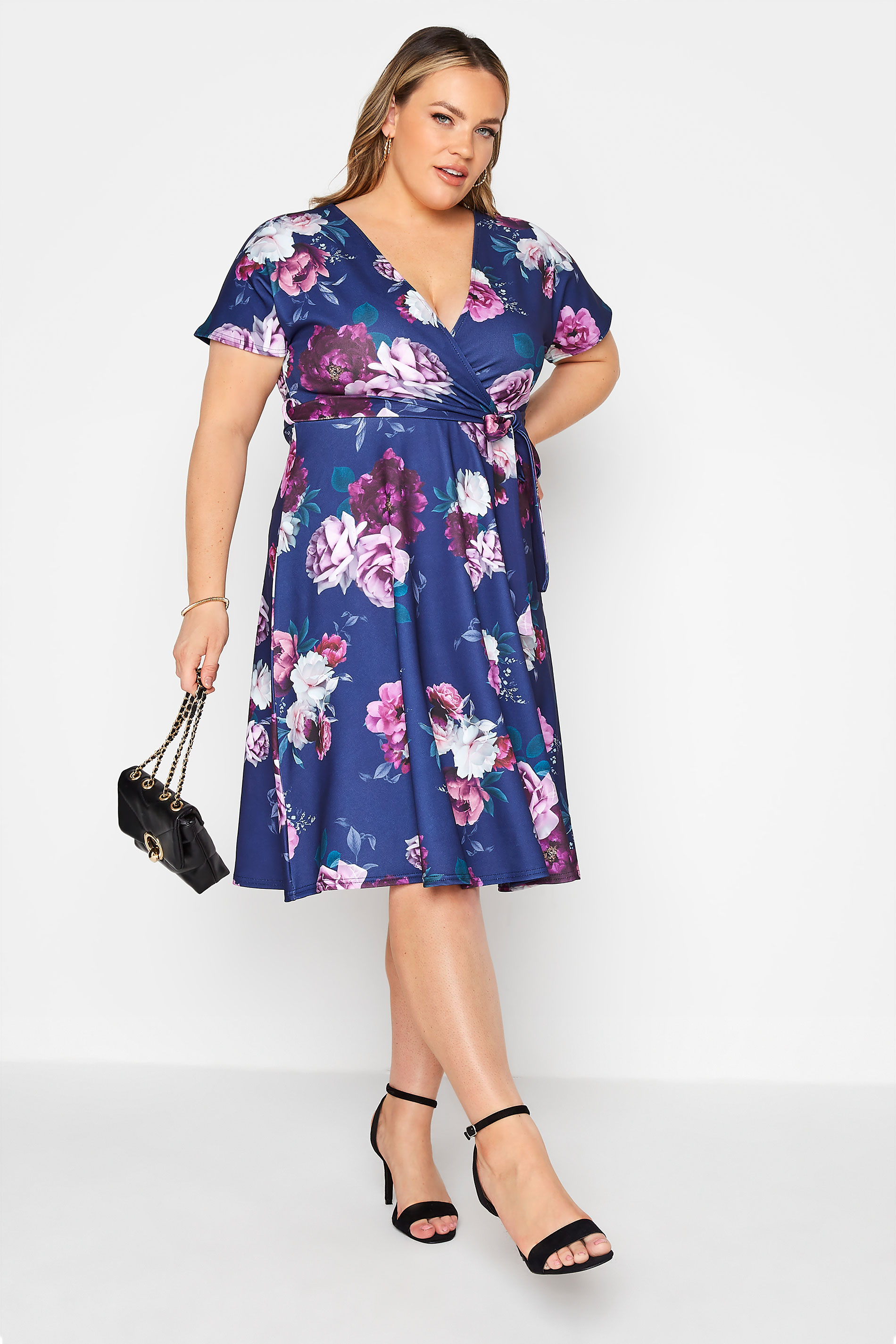 YOURS LONDON Blue Floral Rose Skater Dress | Yours Clothing 2