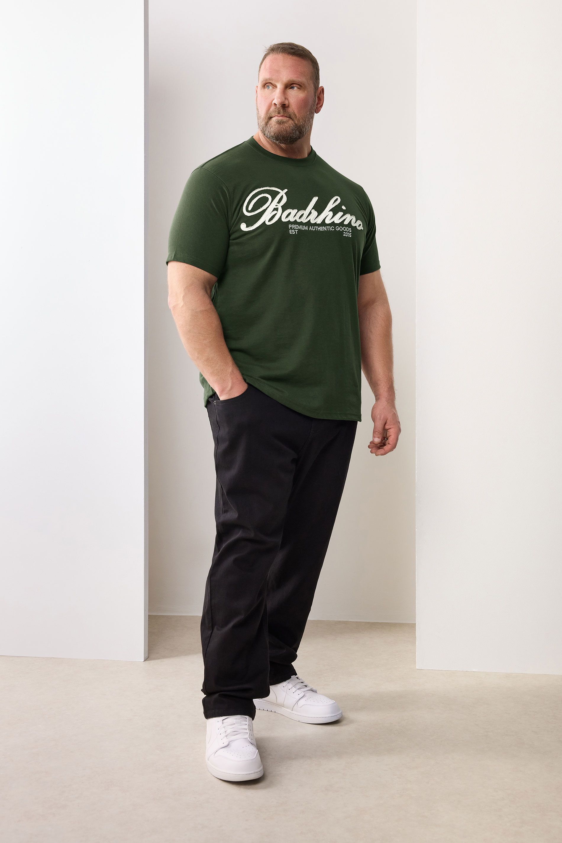 BadRhino Big & Tall Dark Green Embroidered Script T-Shirt | BadRhino 3