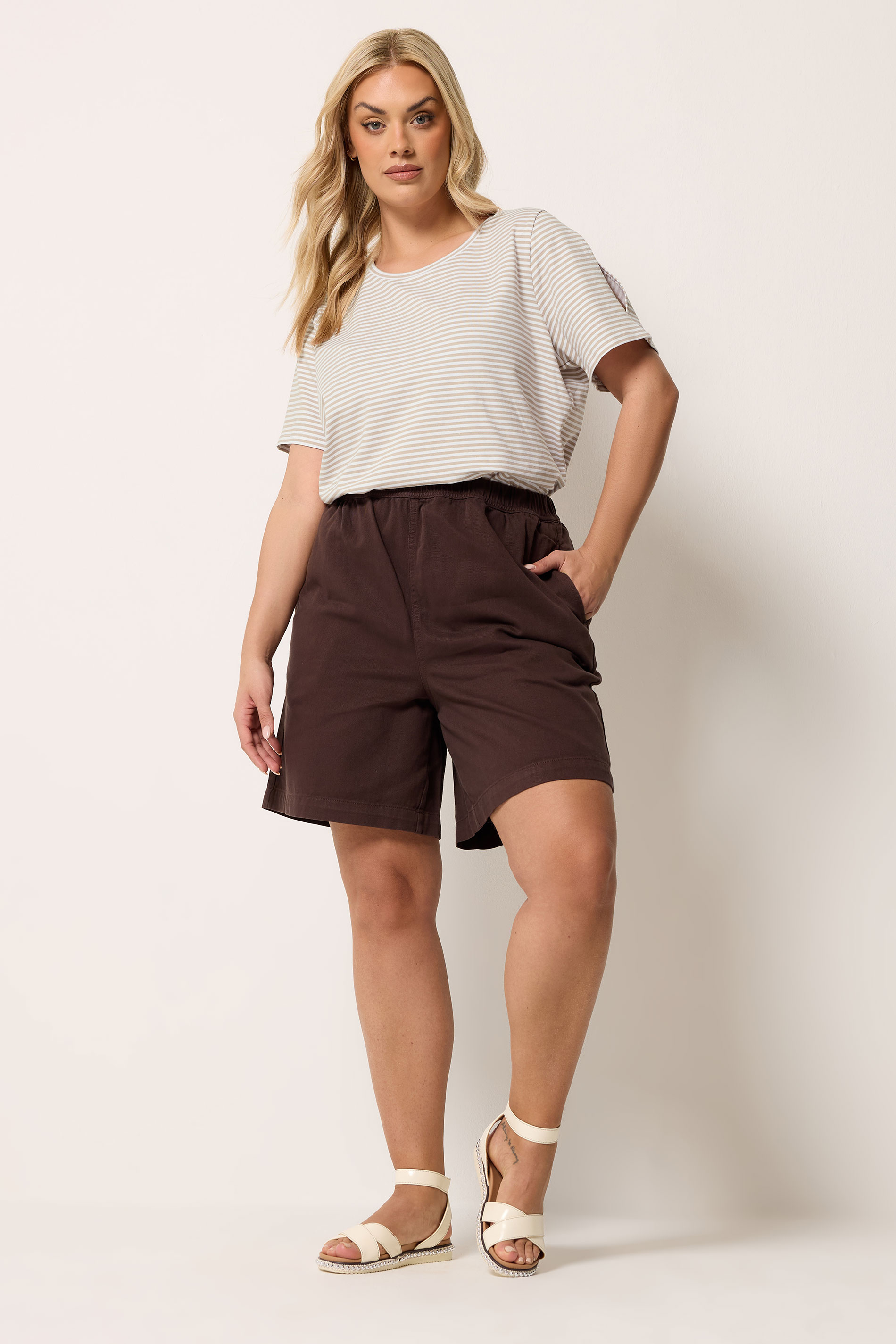 YOURS Plus Size Natural Brown Stripe Swing T-Shirt | Yours Clothing 1