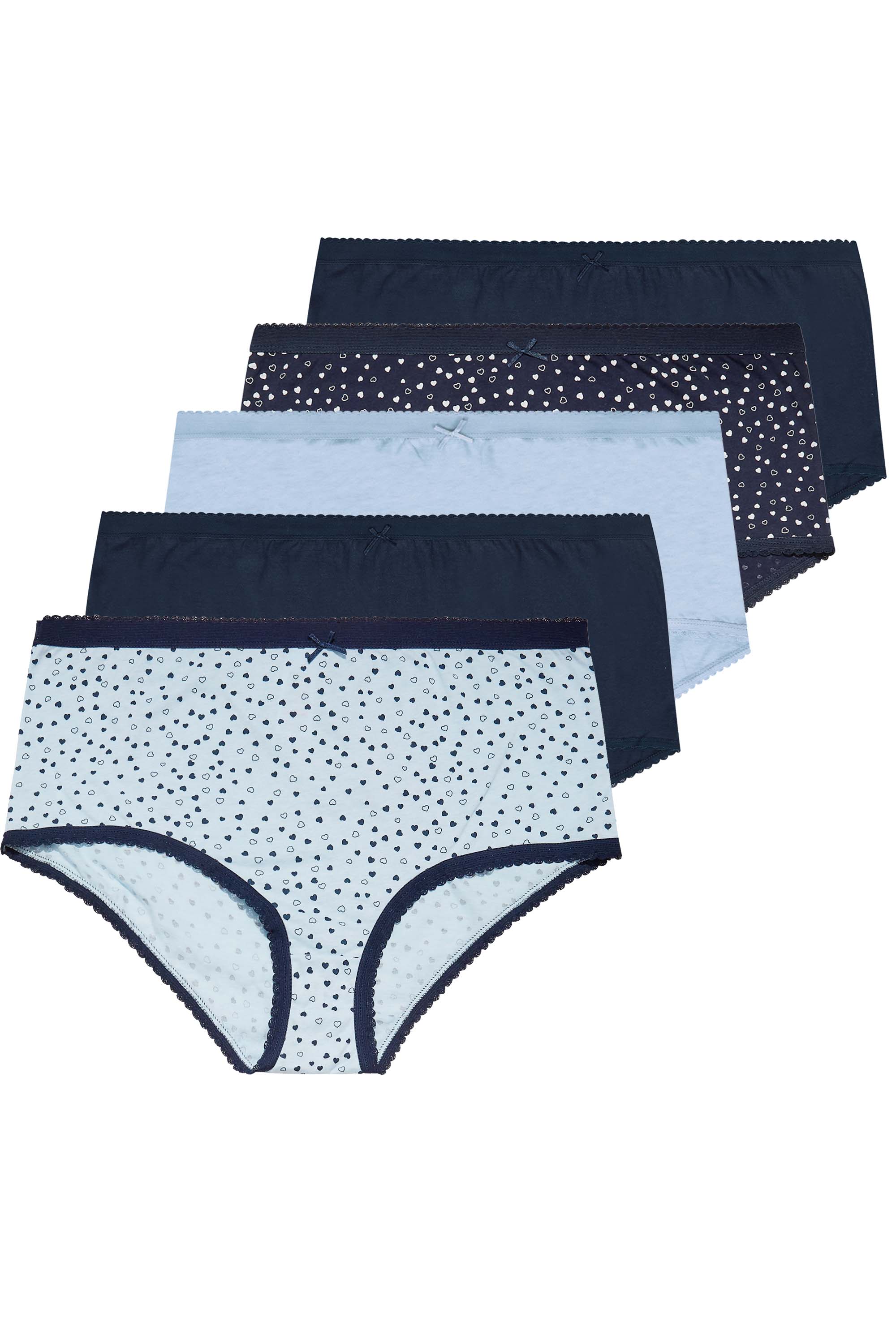 5 PACK Curve Blue Heart Print High Waisted Full Briefs | Yours Clothing 2