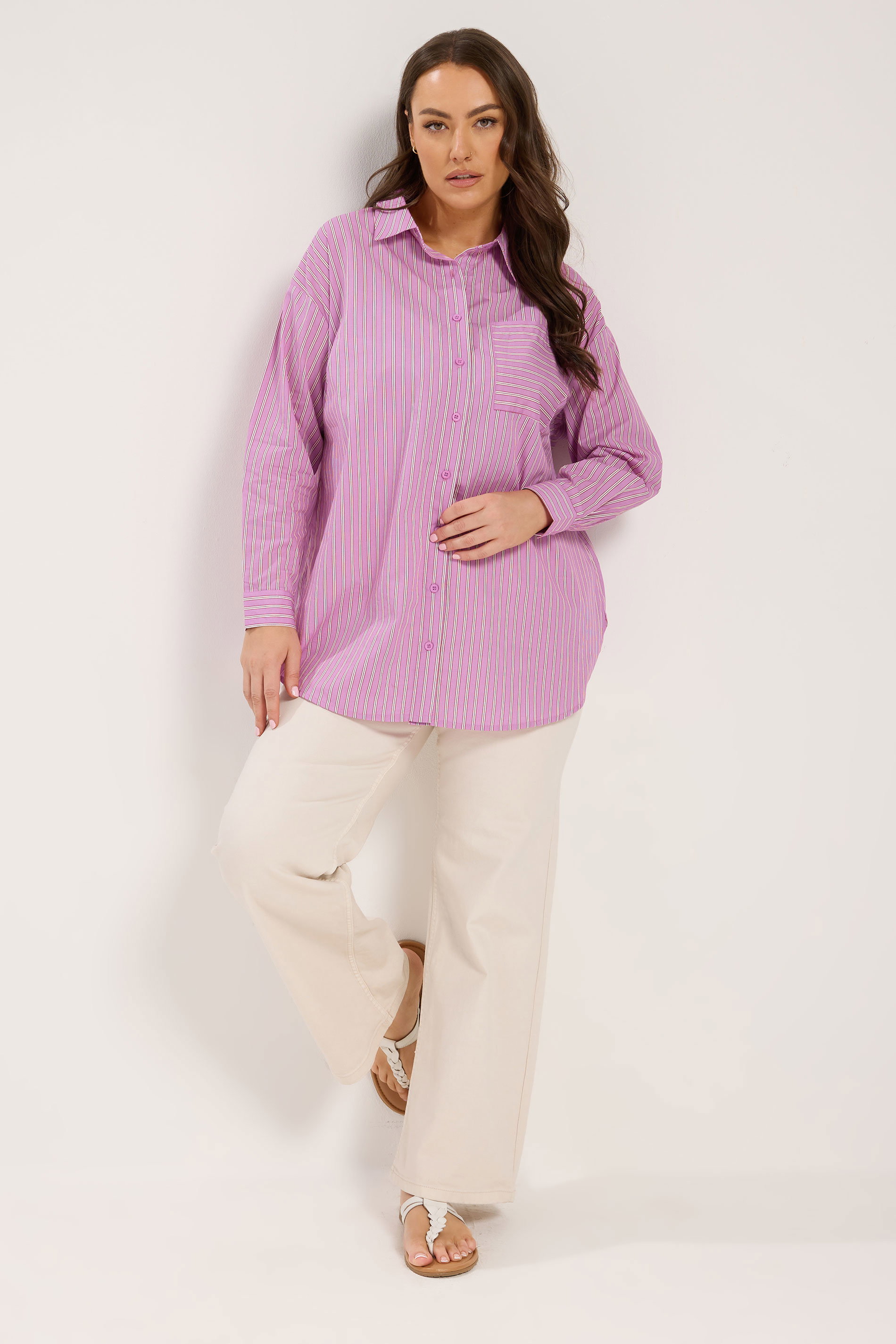 YOURS Plus Size Pink Stripe Button Through Shirt | Yours Clothing 2
