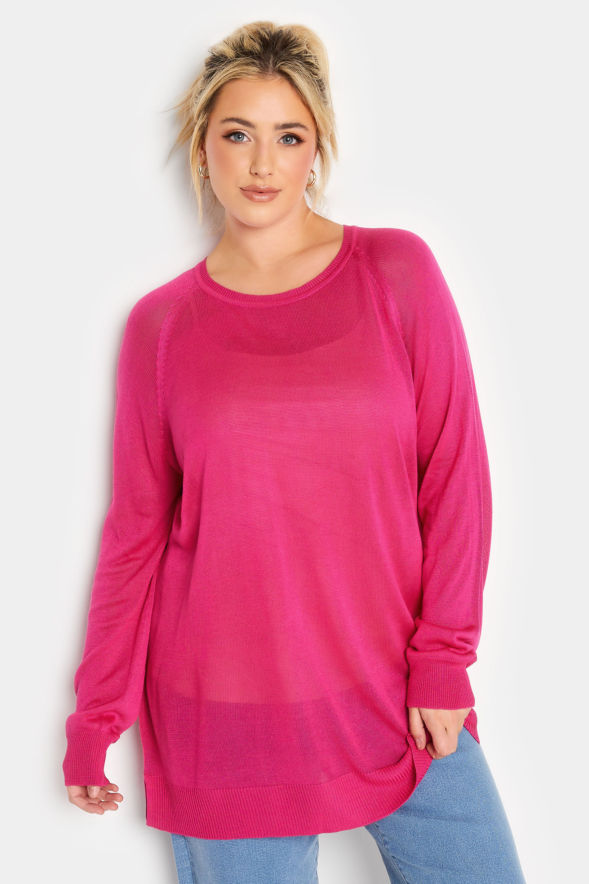 YOURS Curve Pink Fine Knit Jumper | Yours Clothing 1