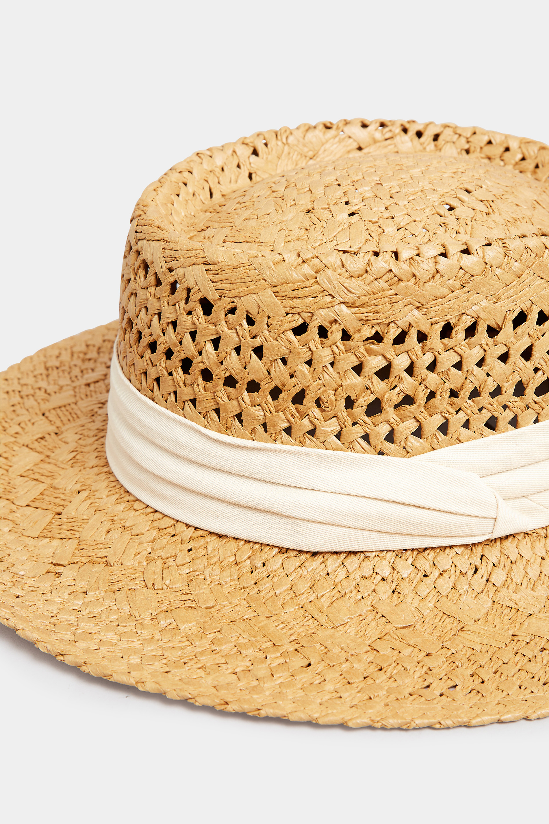 Beige Brown & White Straw Boater Hat | Yours Clothing 3