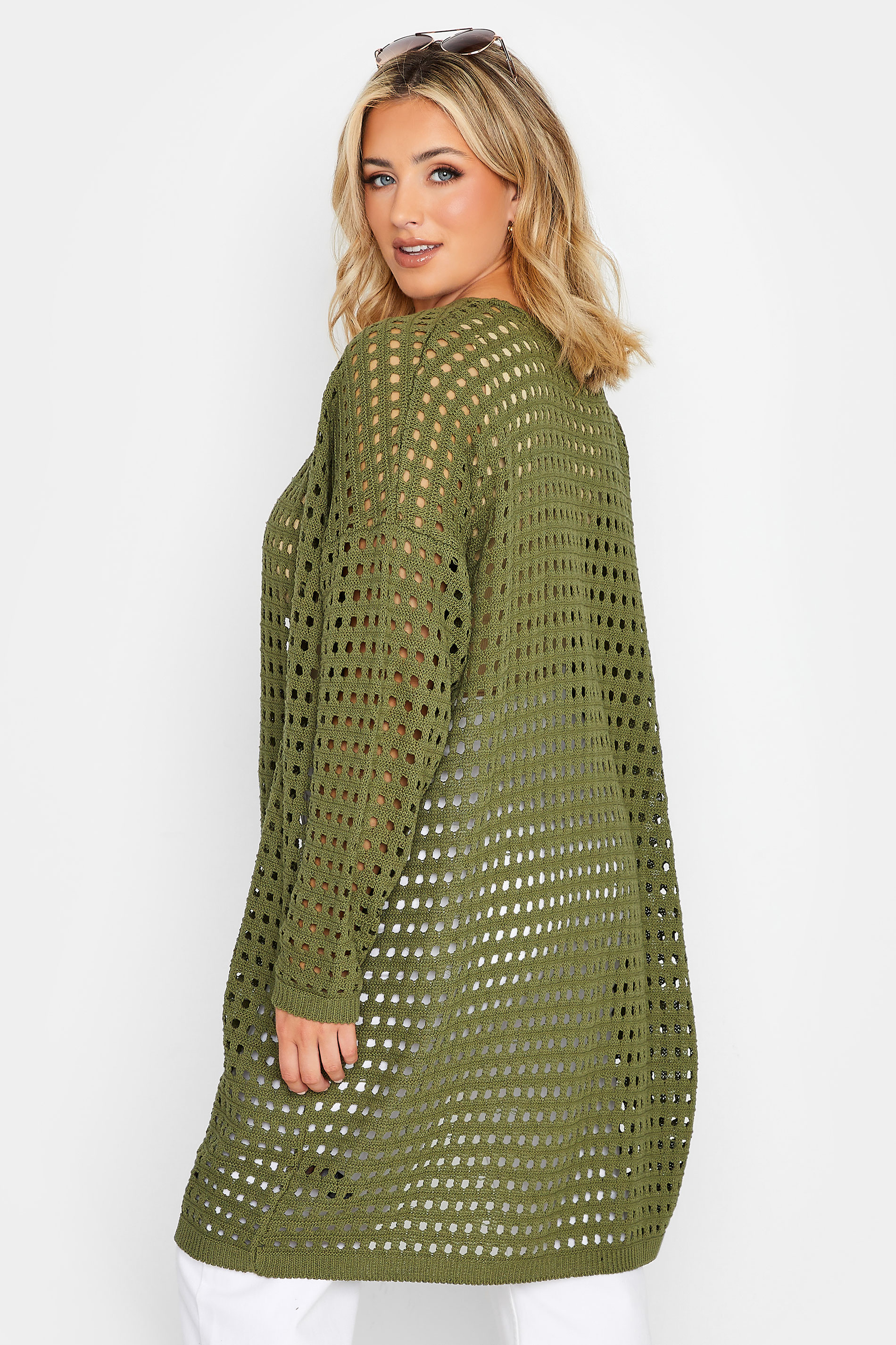 YOURS Plus Size Khaki Green Crochet Cardigan | Yours Clothing 3