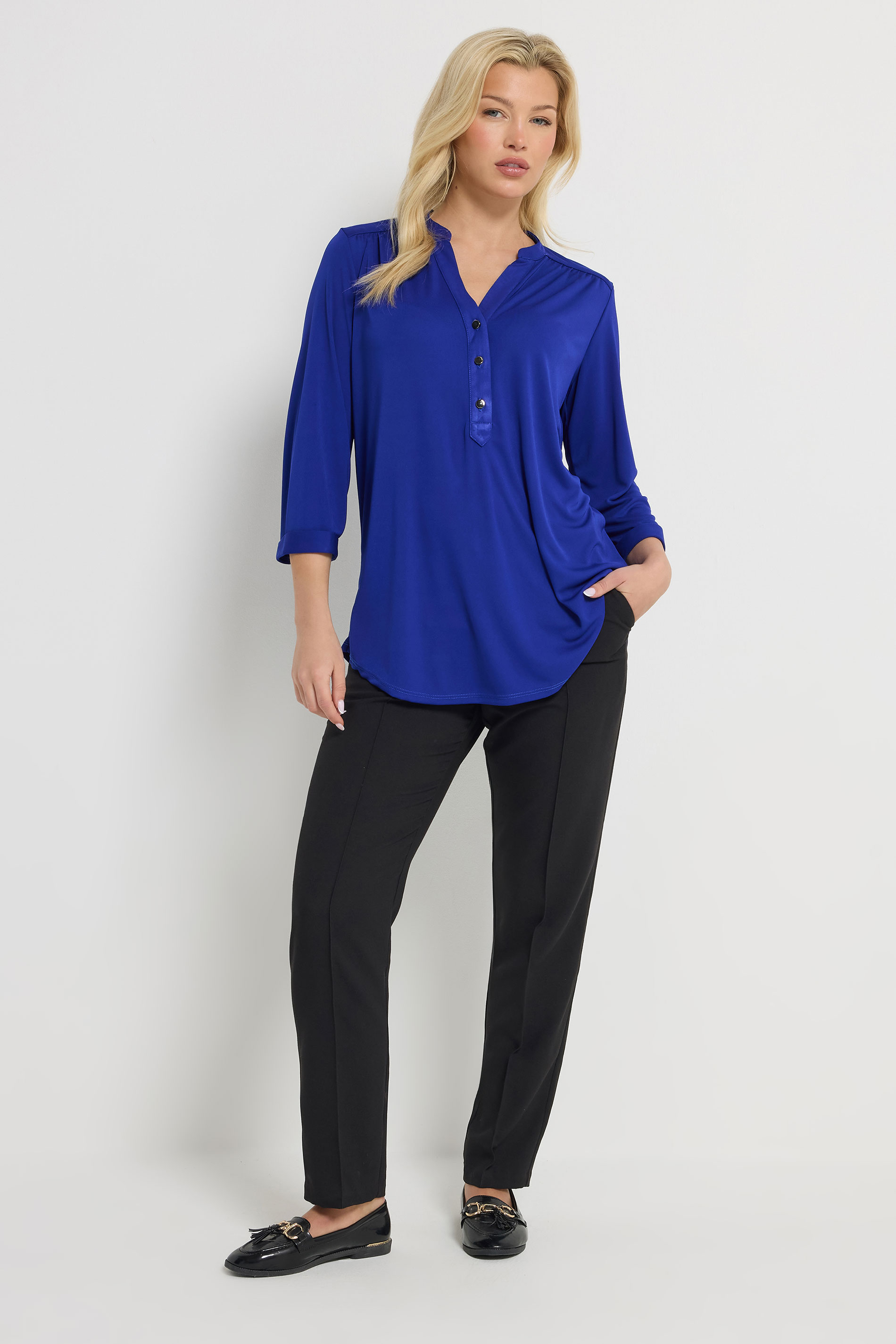 M&Co Blue Half Placket Collarless Shirt | M&Co 1