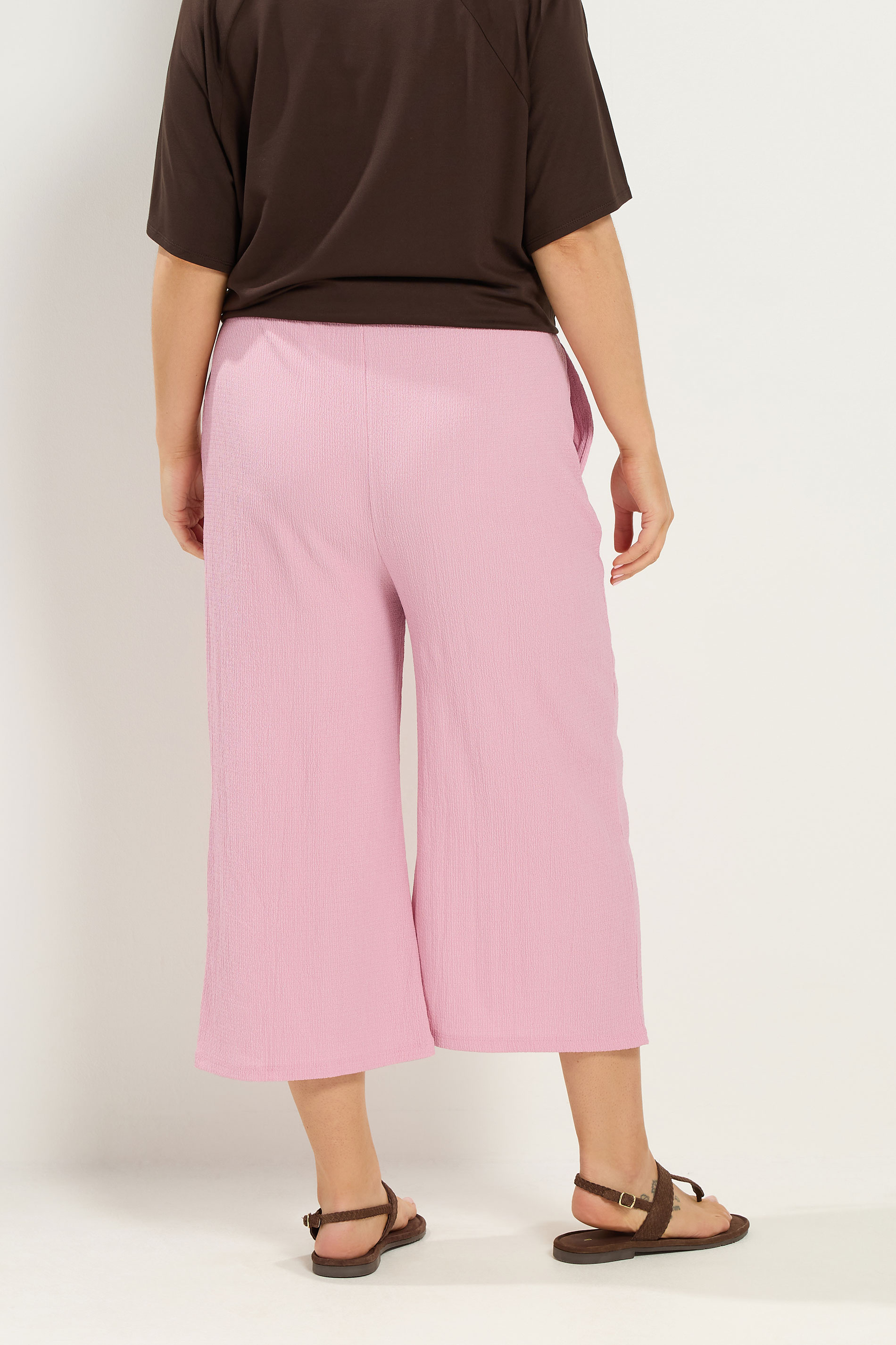 YOURS Plus Size Pink Crinkle Culottes | Yours Clothing 2