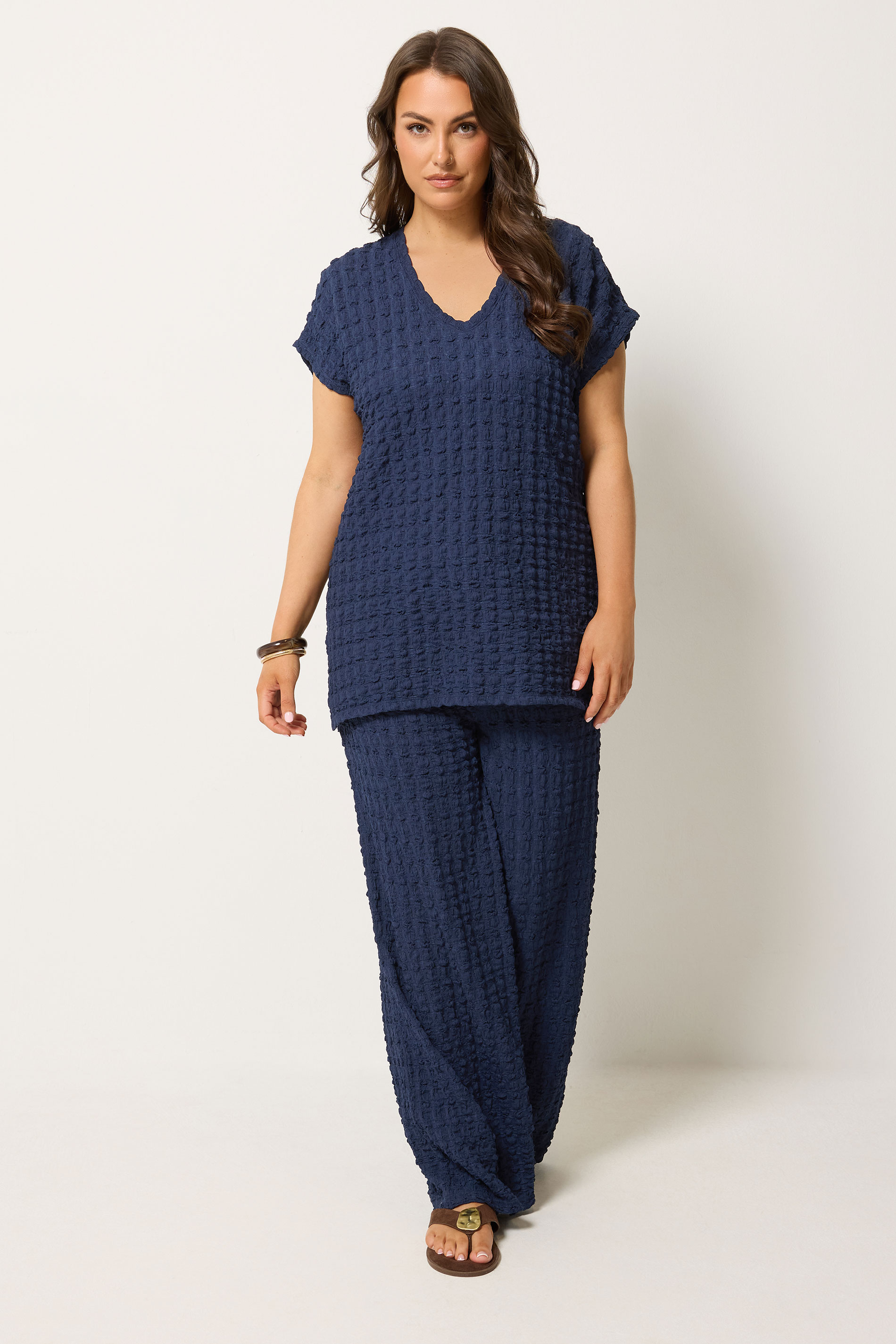 YOURS Plus Size Navy Blue Bubble Textured T-Shirt | Yours Clothing 1