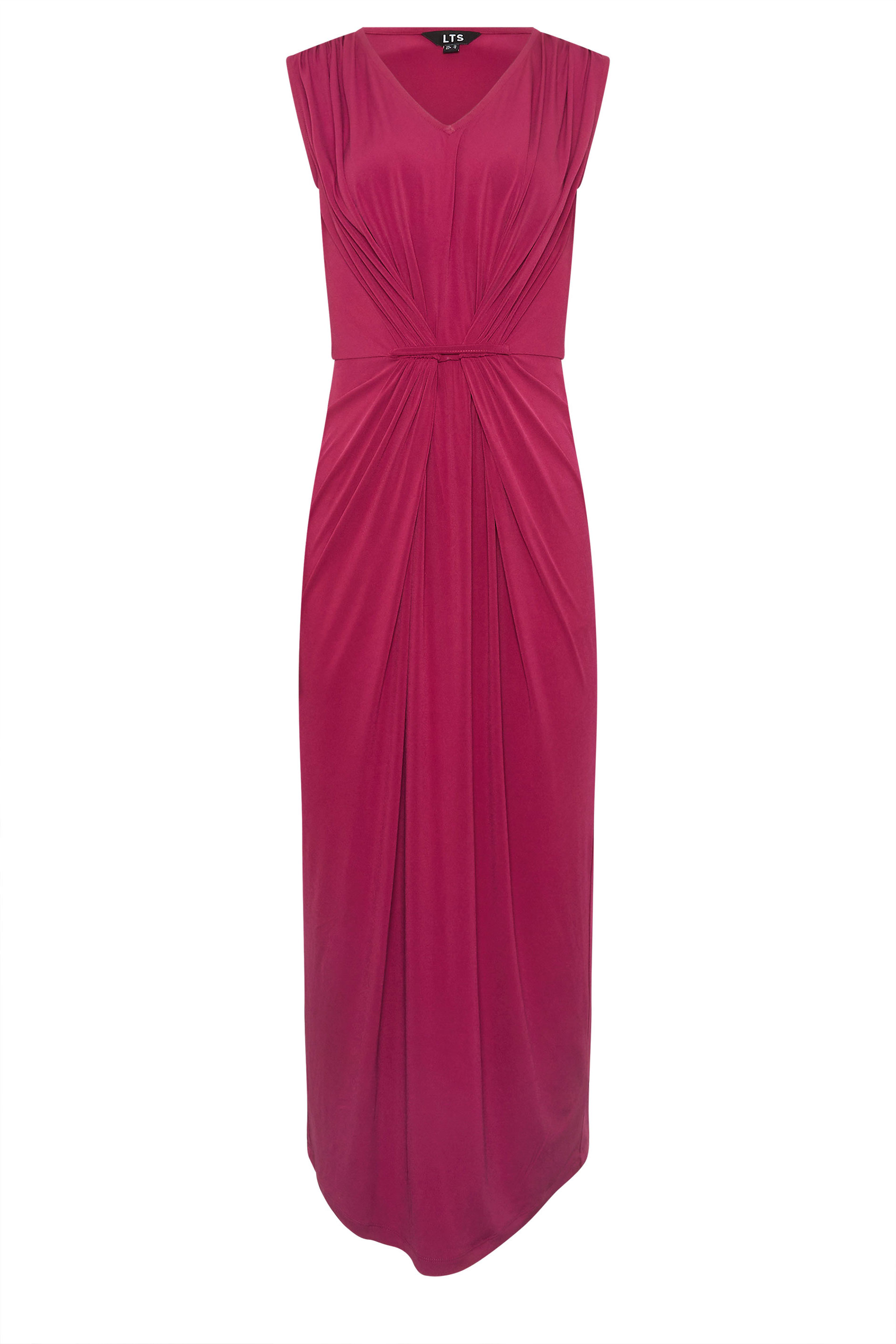 LTS Tall Women's Berry Red Gathered Front Midi Dress | Long Tall Sally 5