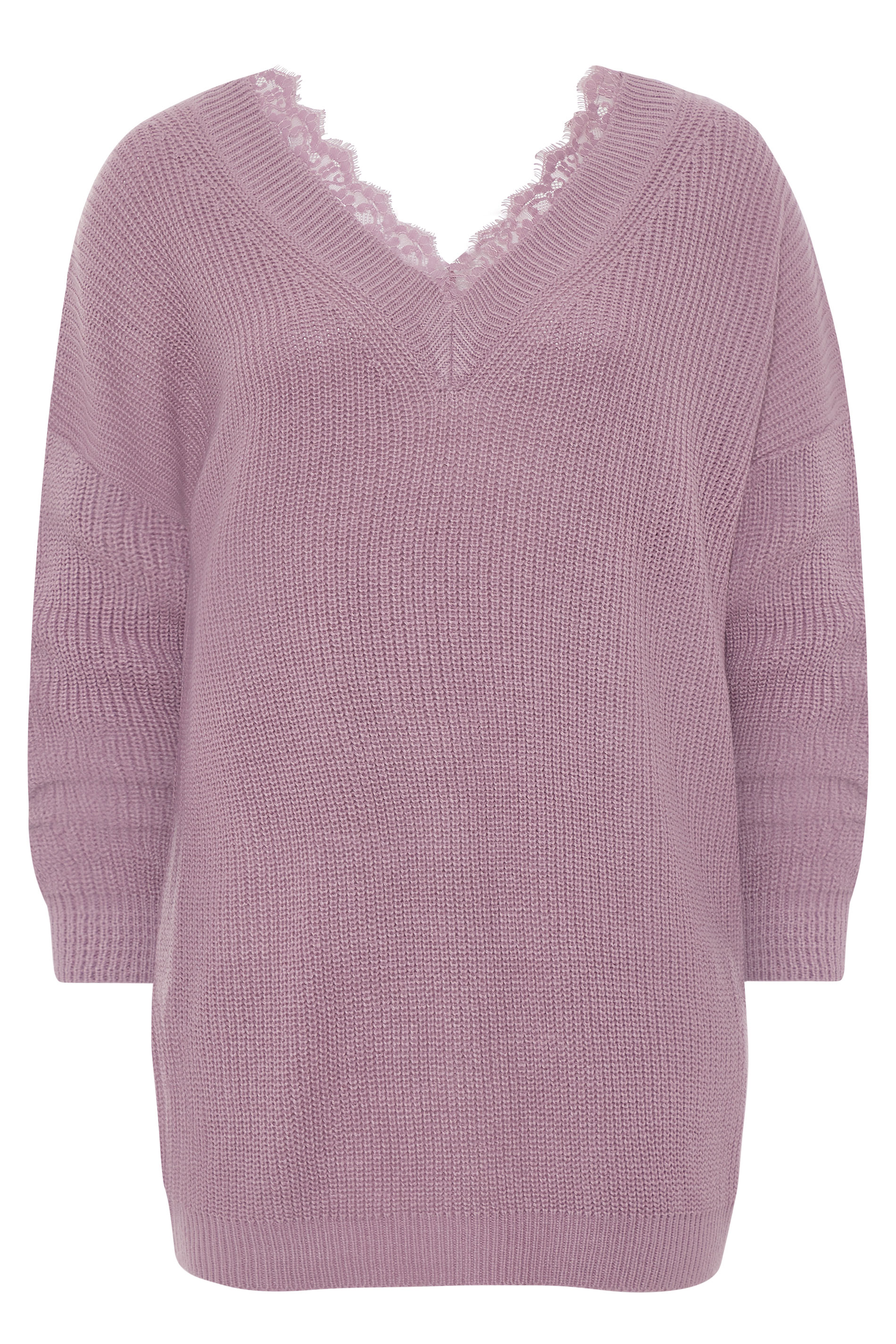 Lilac Lace Oversized Knitted Jumper Yours Clothing