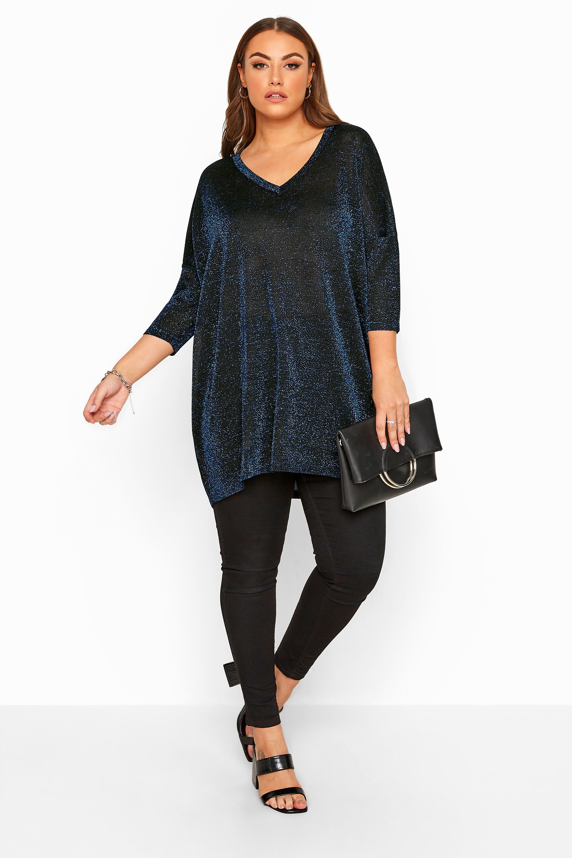 Cobalt Blue Metallic Dipped Hem Knitted Top | Yours Clothing