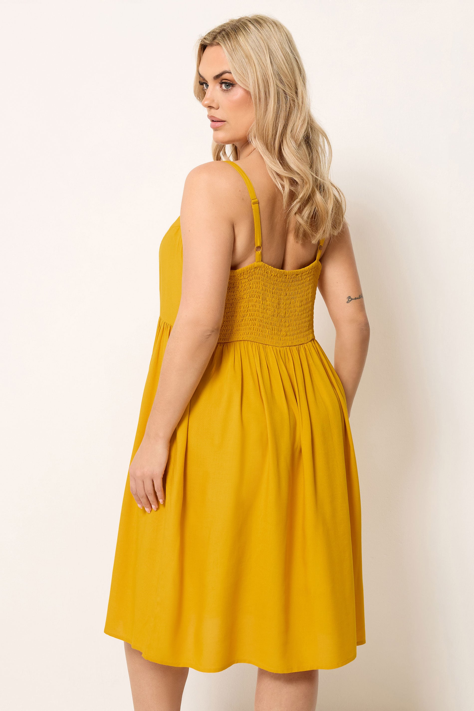 YOURS Plus Size Yellow Strappy Midi Sundress | Yours Clothing 2