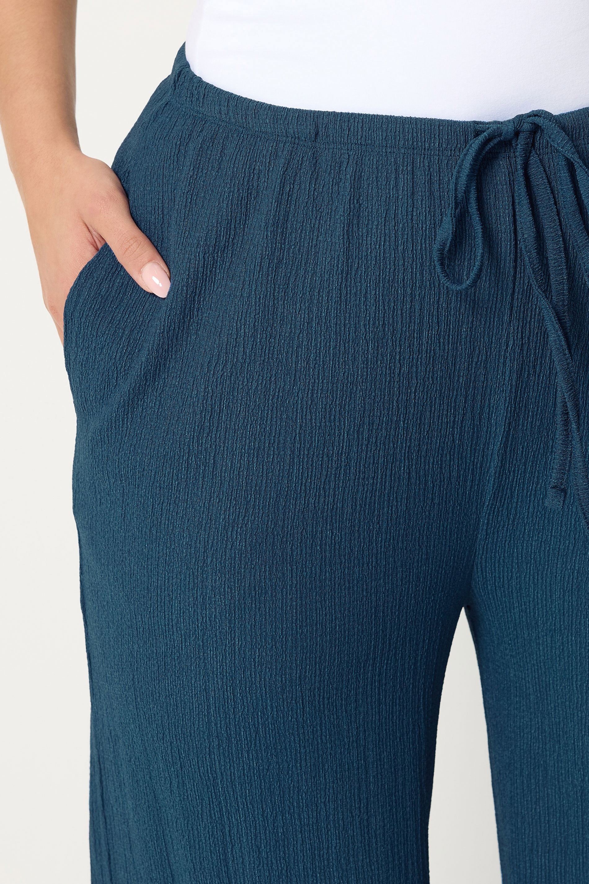 YOURS Plus Size Blue Textured Trousers | Yours Clothing