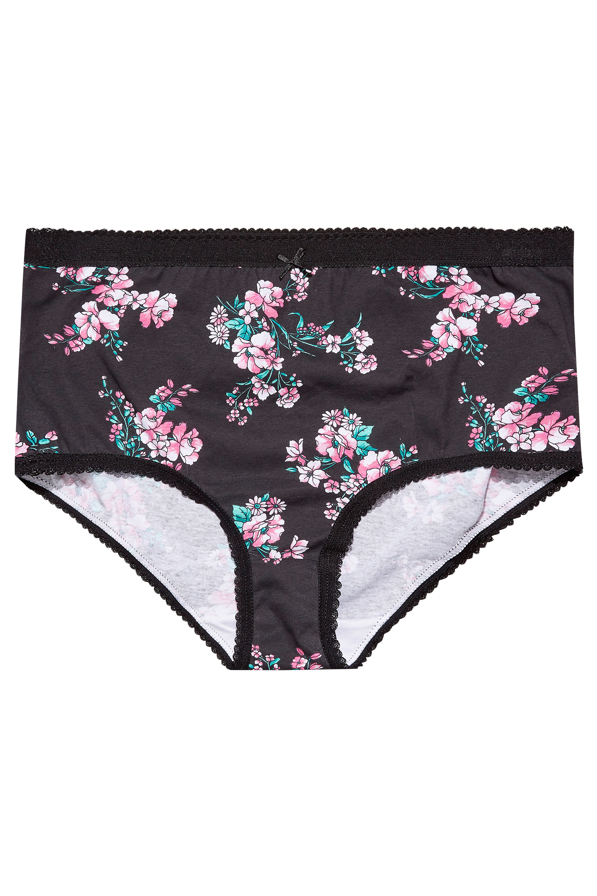 5 PACK Plus Size Black Floral High Waisted Full Briefs | Yours Clothing 3