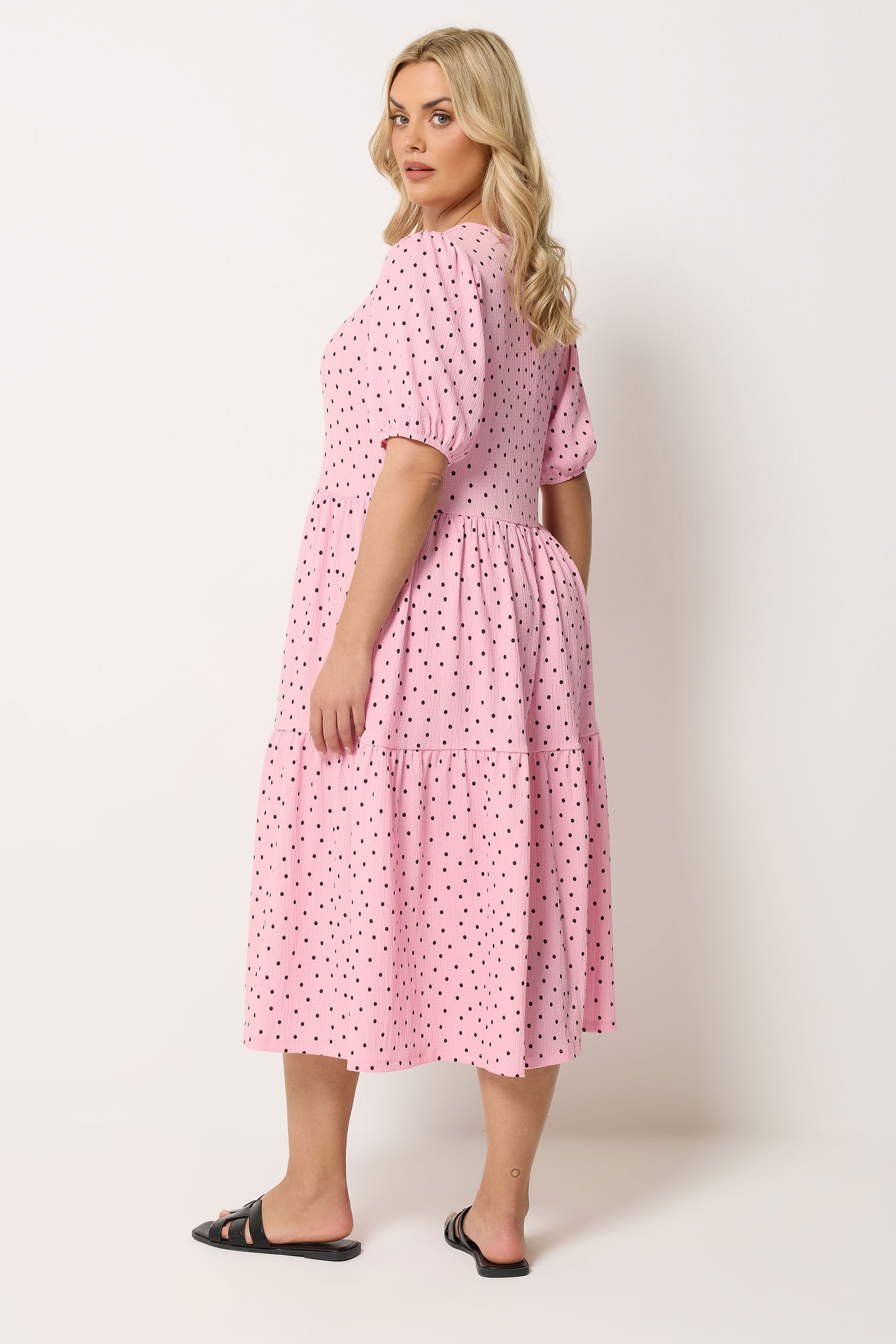 YOURS Plus Size Pink Polka Dot Tiered Dress | Yours Clothing 2