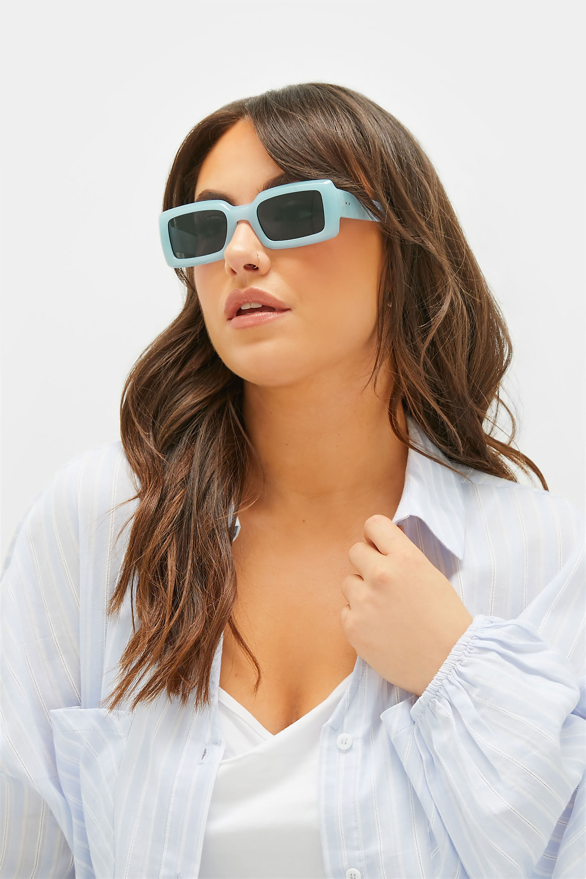 Plus Size Blue Rectangle Sunglasses | Yours Clothing 1