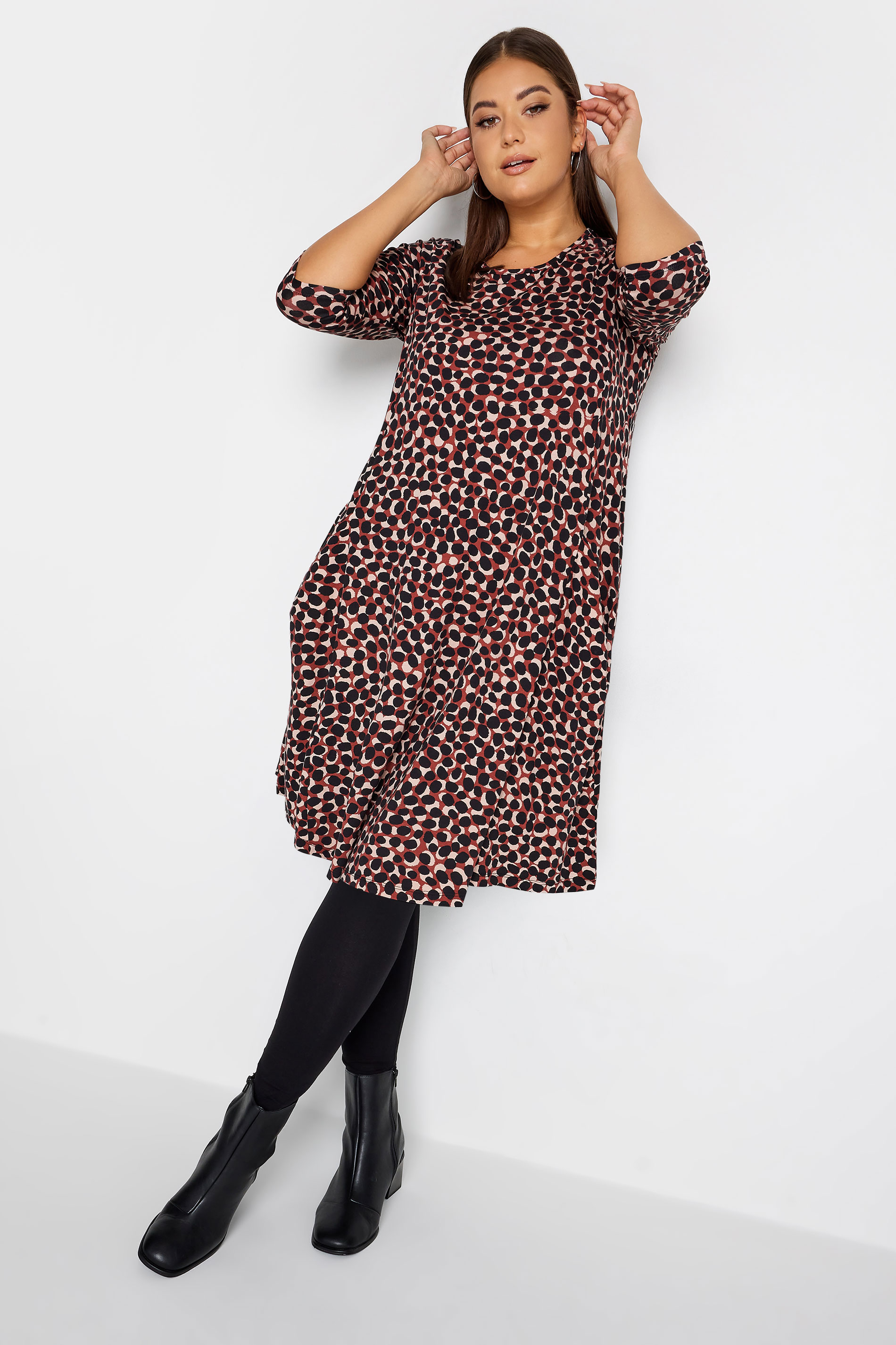 YOURS Plus Size Red Spot Print Drape Pocket Dress | Yours Clothing 1