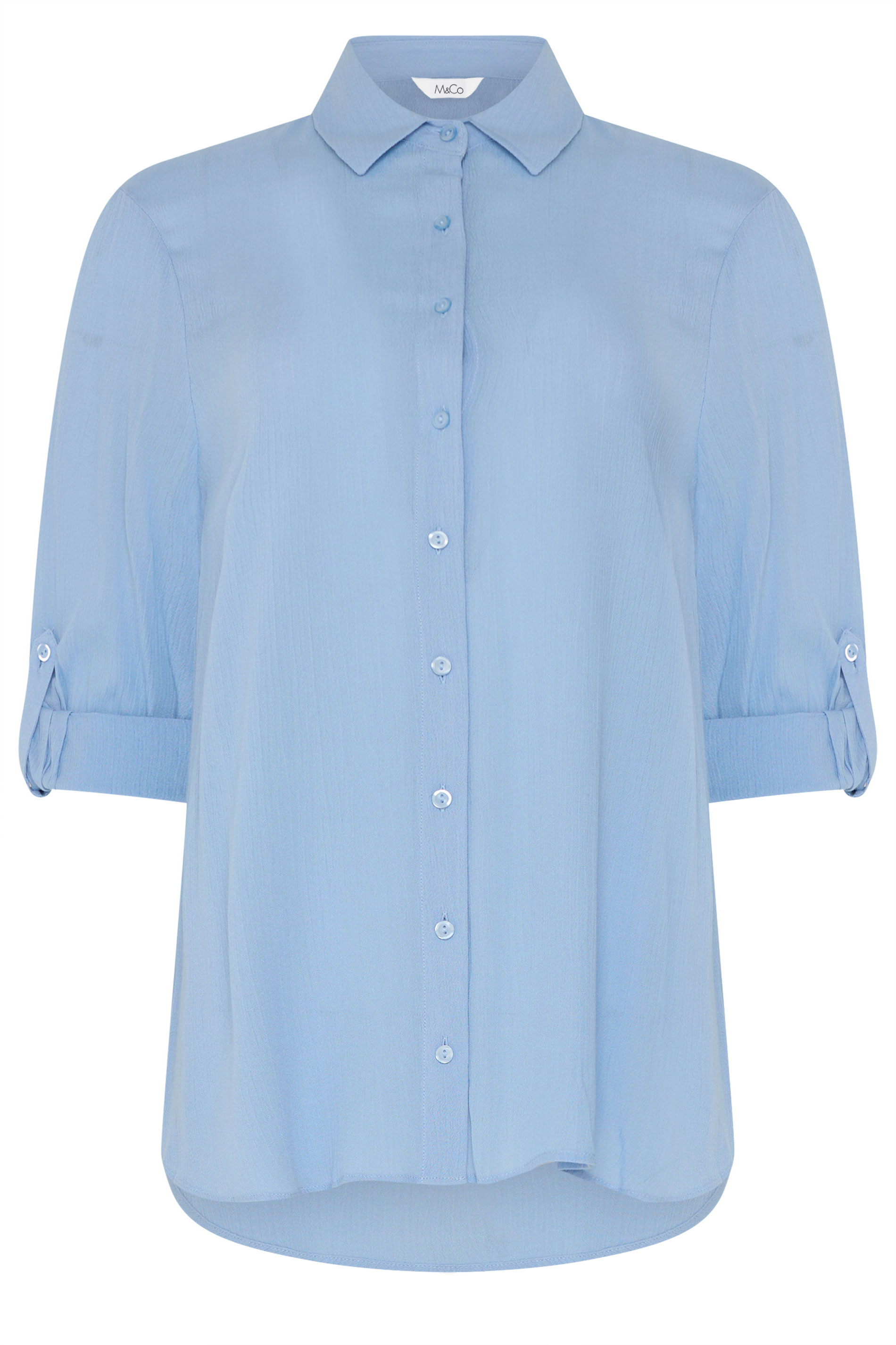 M&Co Blue Crinkle Tab Sleeve Shirt | M&Co 5