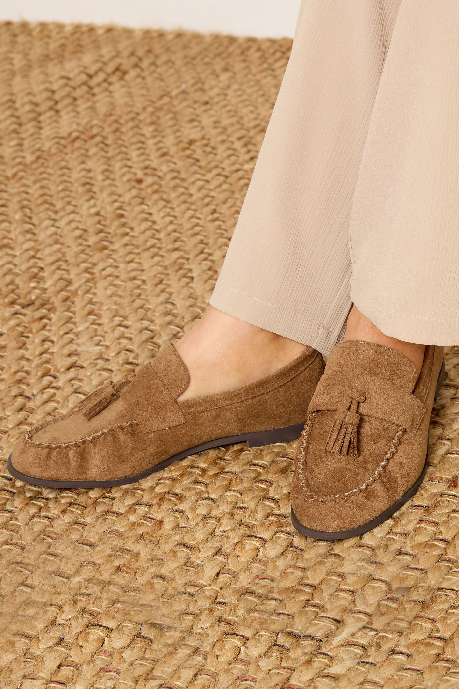 LTS Natural Brown Faux Suede Tassel Loafer In Standard Fit | Long Tall Sally 2