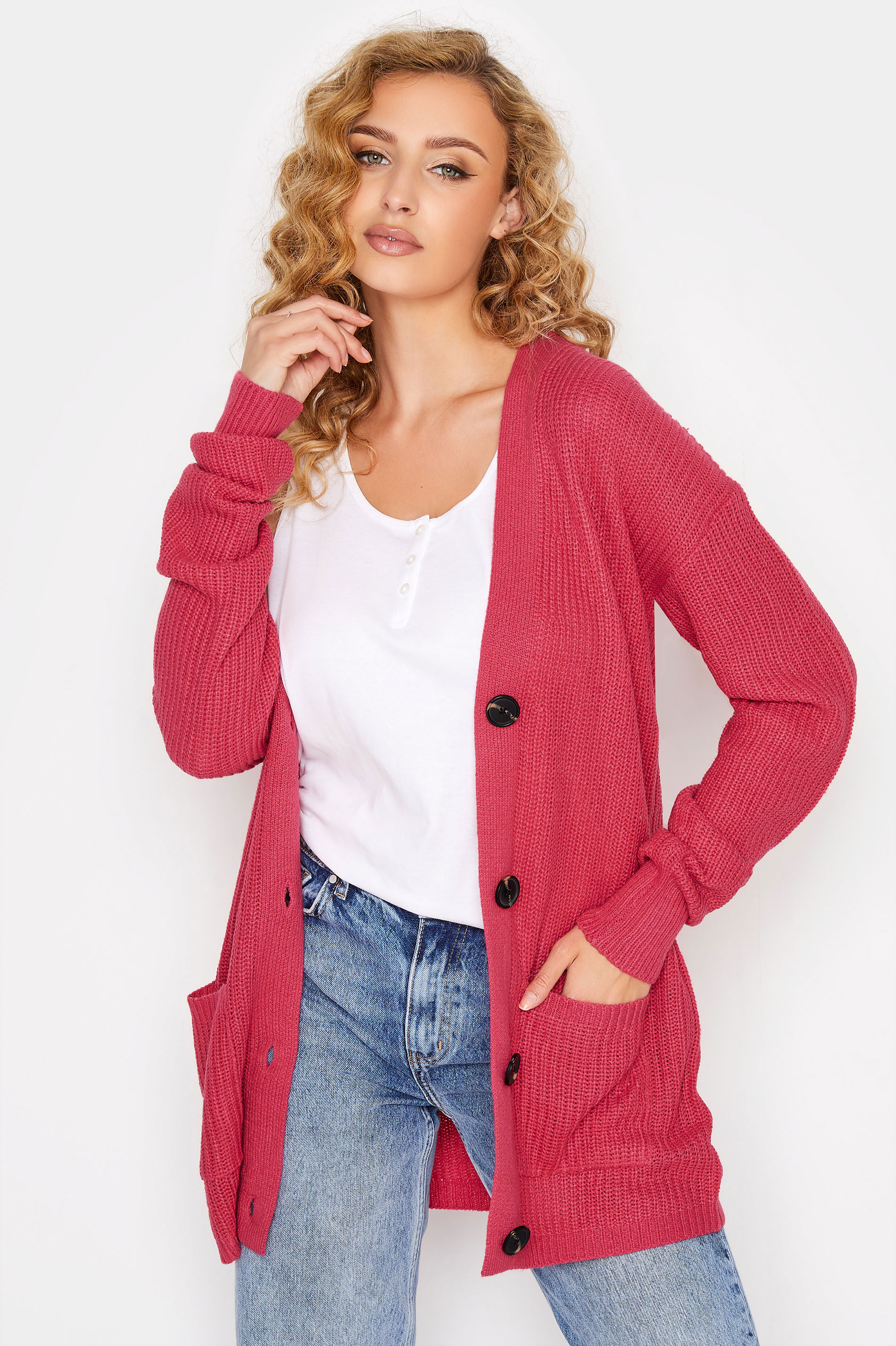 LTS Tall Pink Knitted Cardigan 1