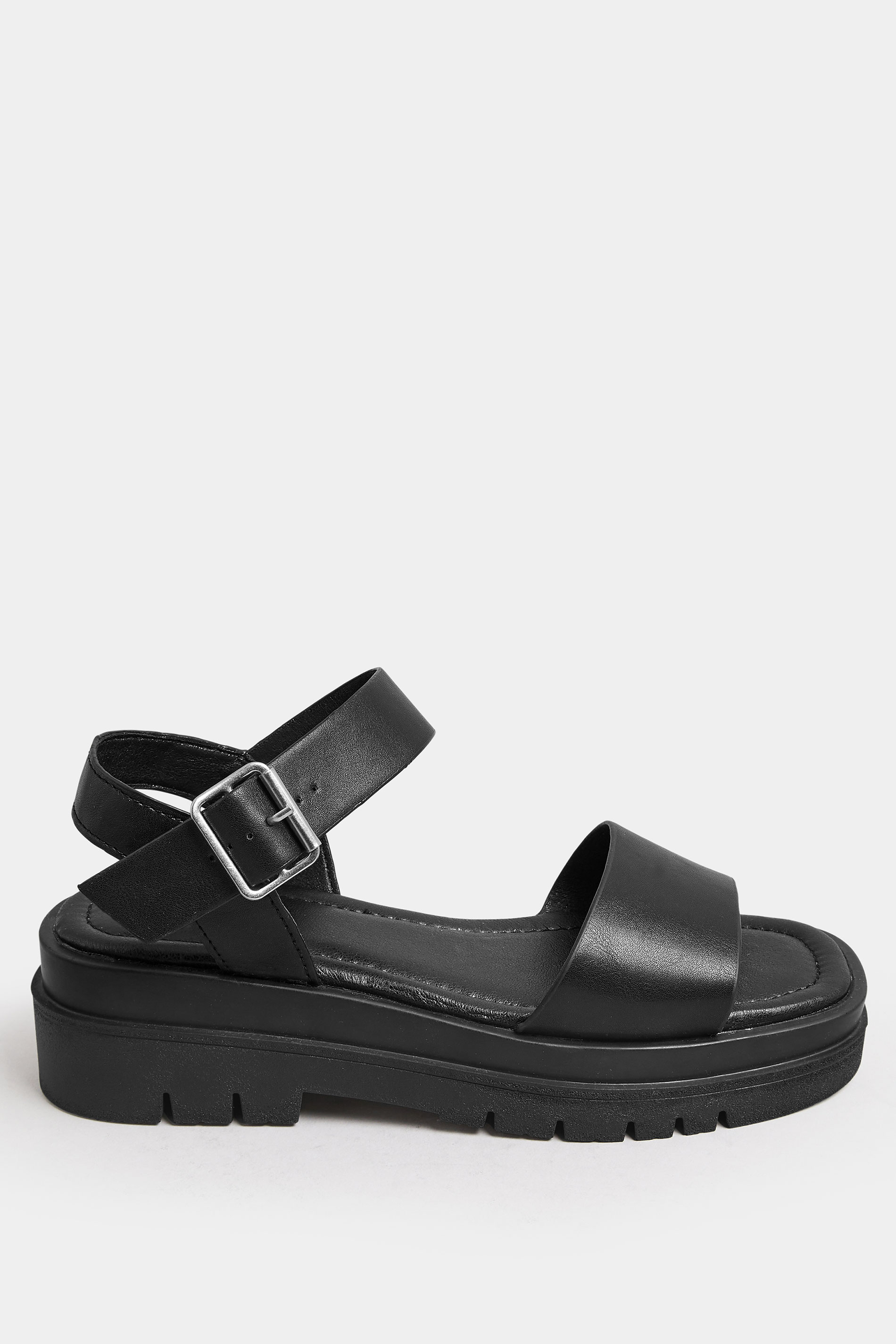 Black Two Part Chunky Sandals In Wide E Fit & Extra Wide EEE Fit | Yours Clothing 3