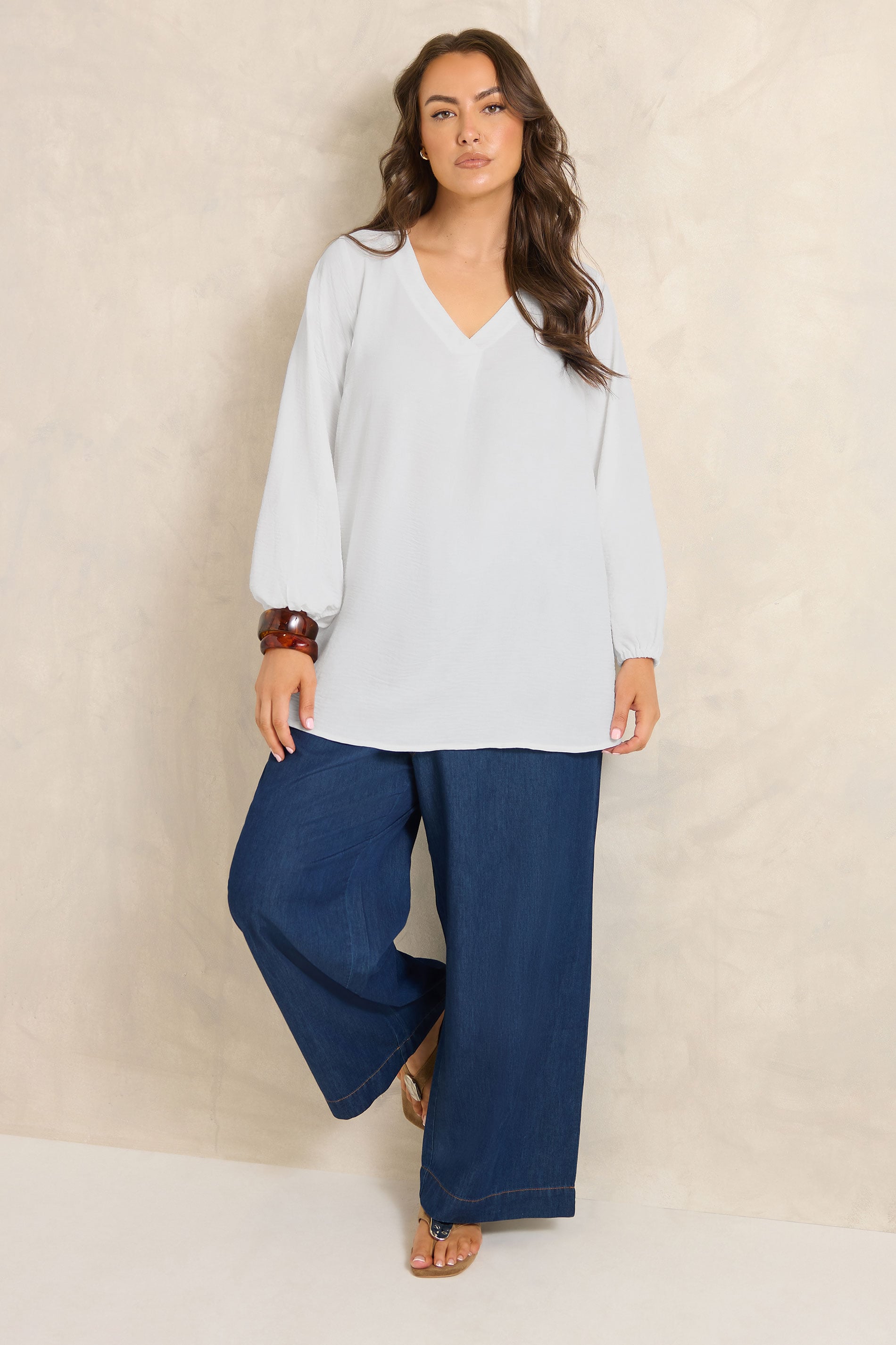 EVANS Plus Size White Pleat Front Long Sleeve Blouse | Evans 1