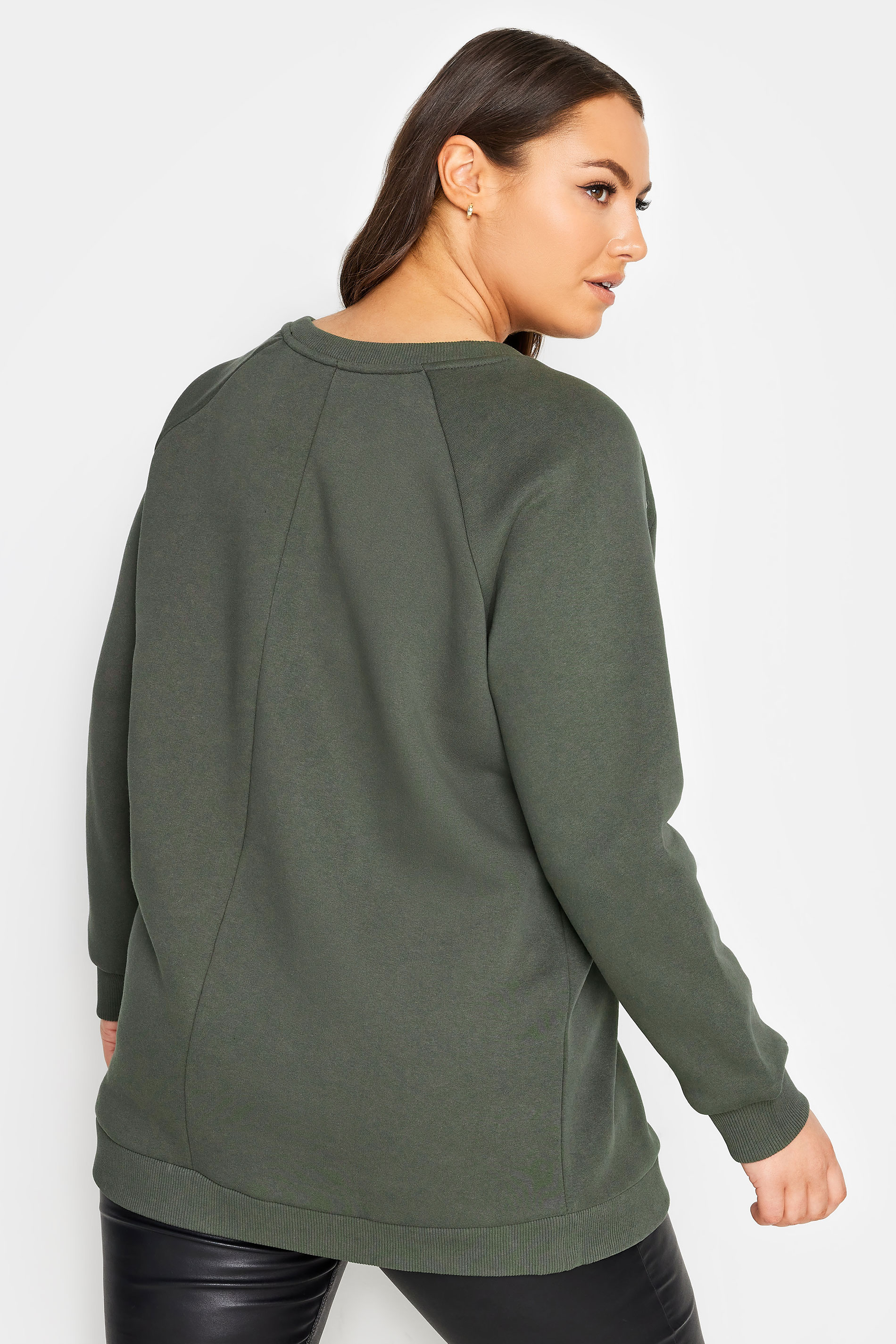 YOURS Curve Dark Green Eyelet Detail Sweatshirt | Yours Clothing 3