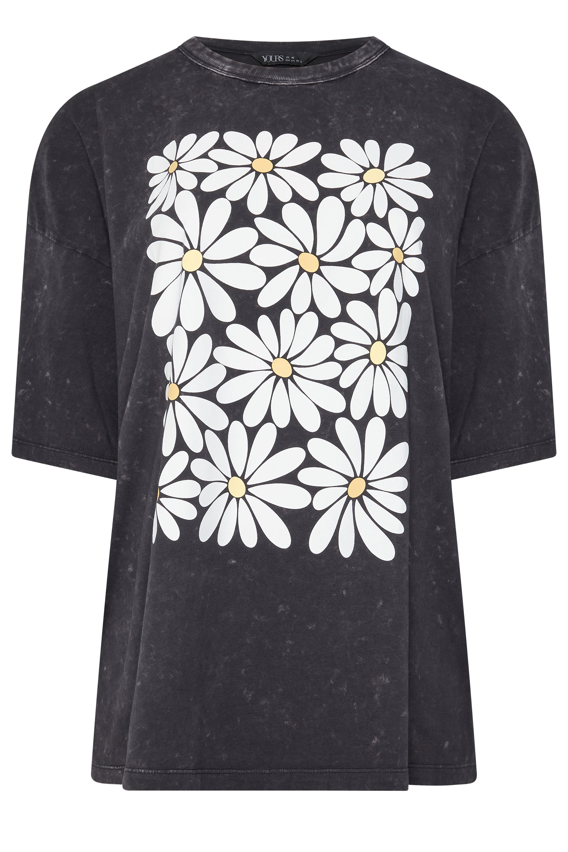 YOURS Plus Size Grey Acid Wash Boxy Daisy Print T-Shirt | Yours Clothing 1