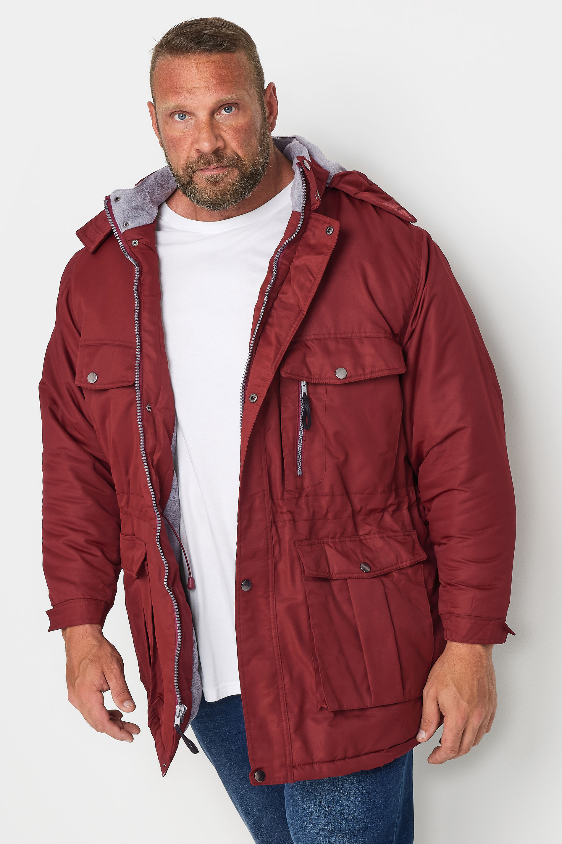 BadRhino Big & Tall Red Fleece Lined Hooded Coat | BadRhino 1