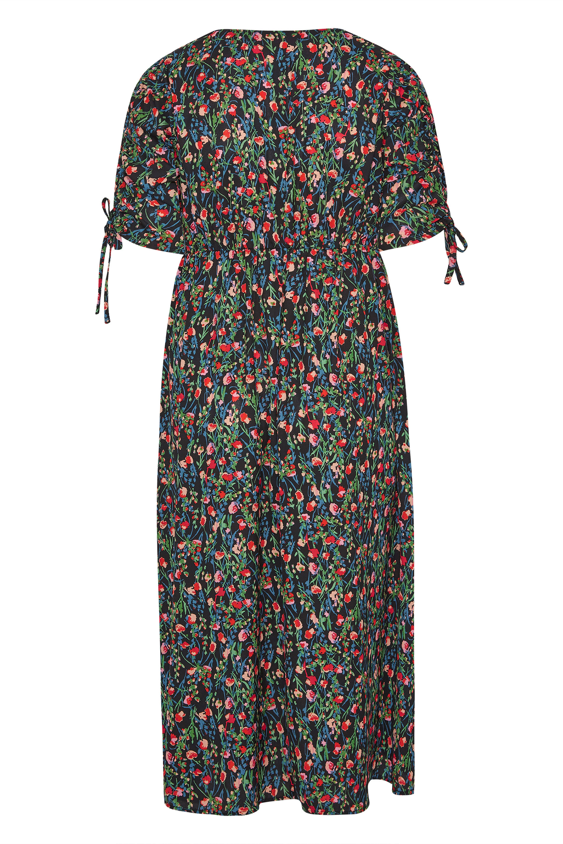 Robes Grande Taille Grande taille  Robes de jour, Tea Dress | LIMITED COLLECTION - Tea Dress Noire Floral Cache-Coeur Plissée - KB43231