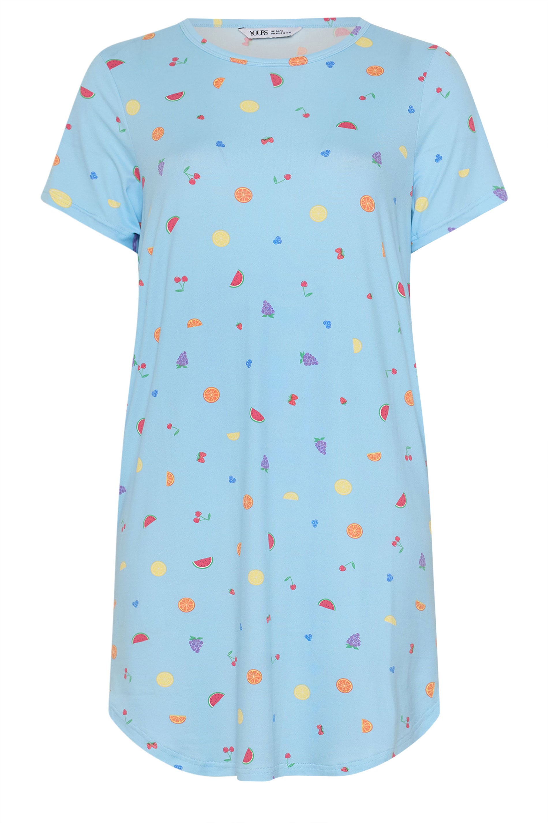 YOURS Plus Size Blue Fruit Print Soft Touch Nightdress | Yours Clothing 5