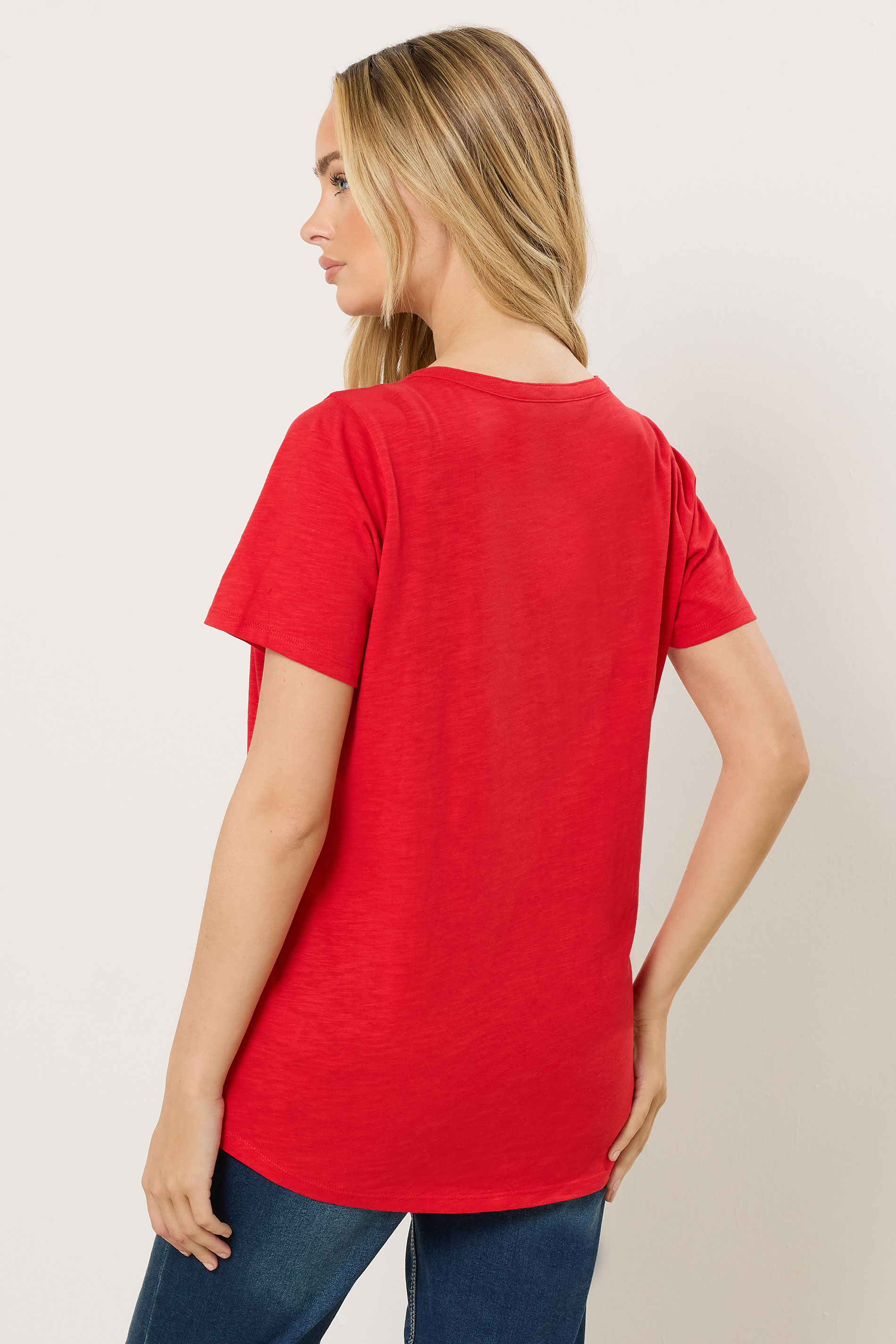 M&Co Bright Red Cotton Short Sleeve Henley Top | M&Co 4