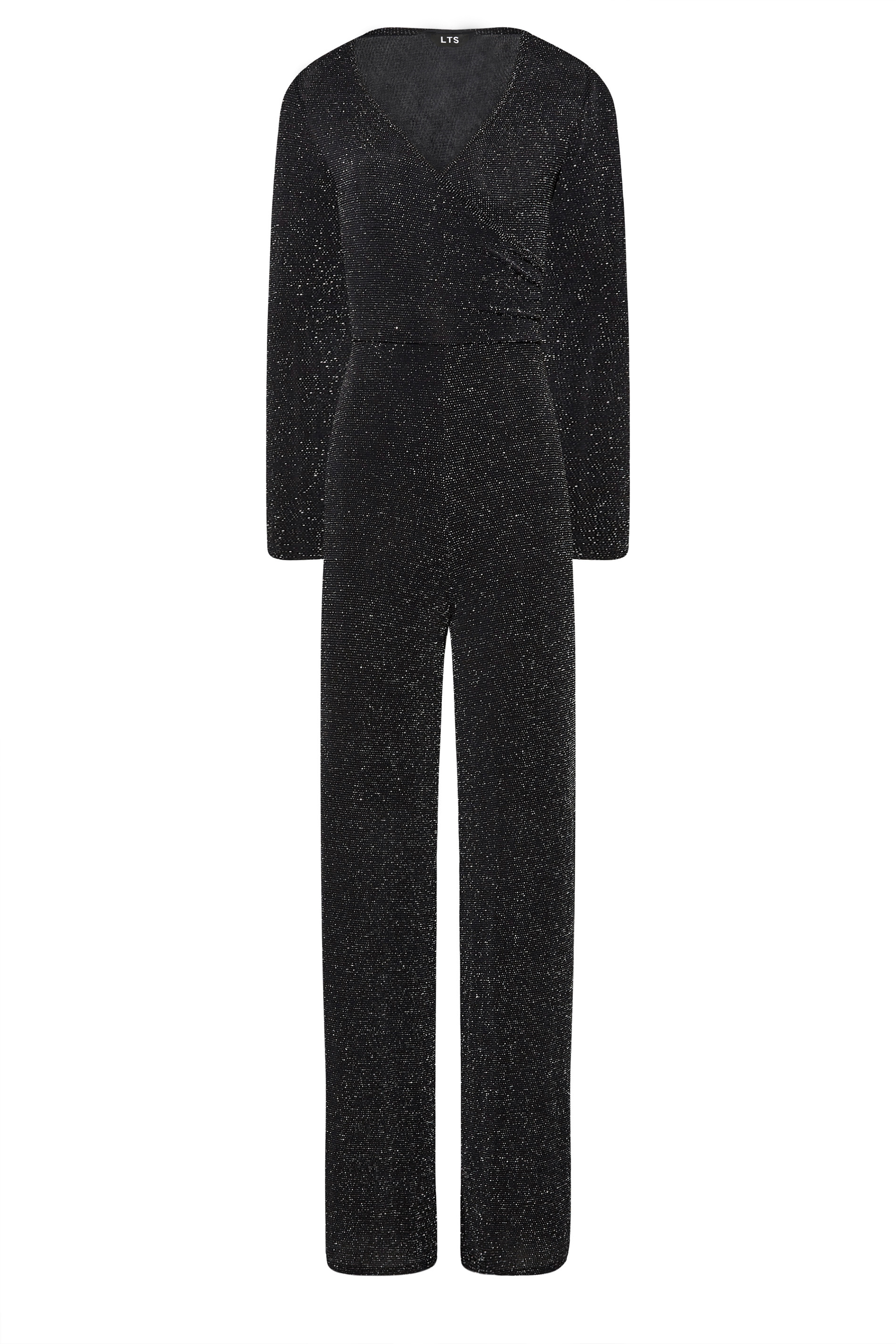 LTS Tall Women's Black & Silver Glitter Wrap Jumpsuit | Long Tall Sally 2