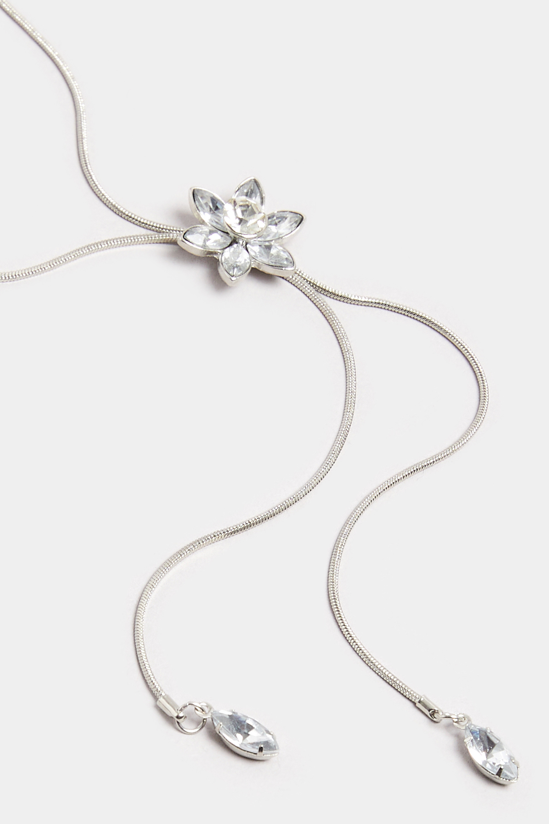 Silver Tone Long Diamante Flower Necklace | Yours Clothing 3