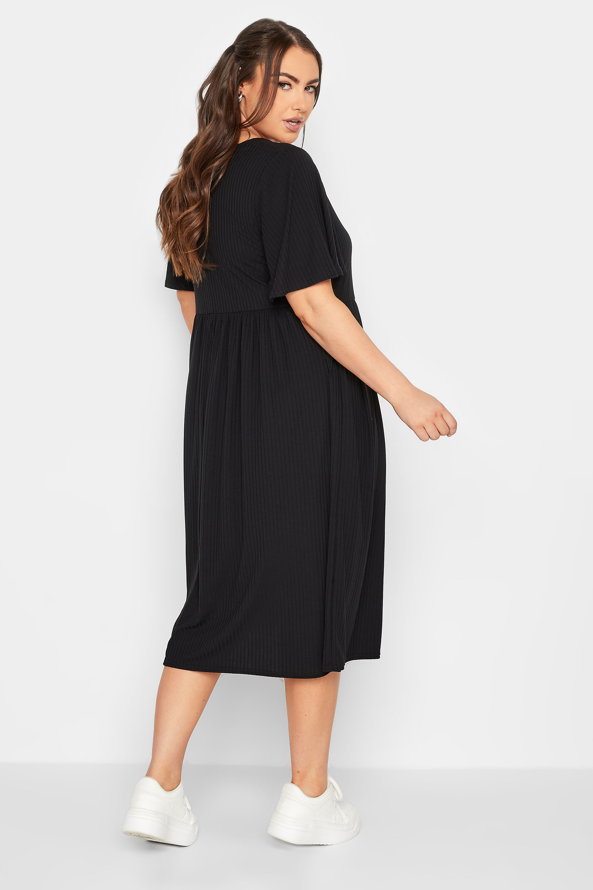 LIMITED COLLECTION Plus Size Black Ribbed Square Neck Midi Dress | Yours Clothing 3