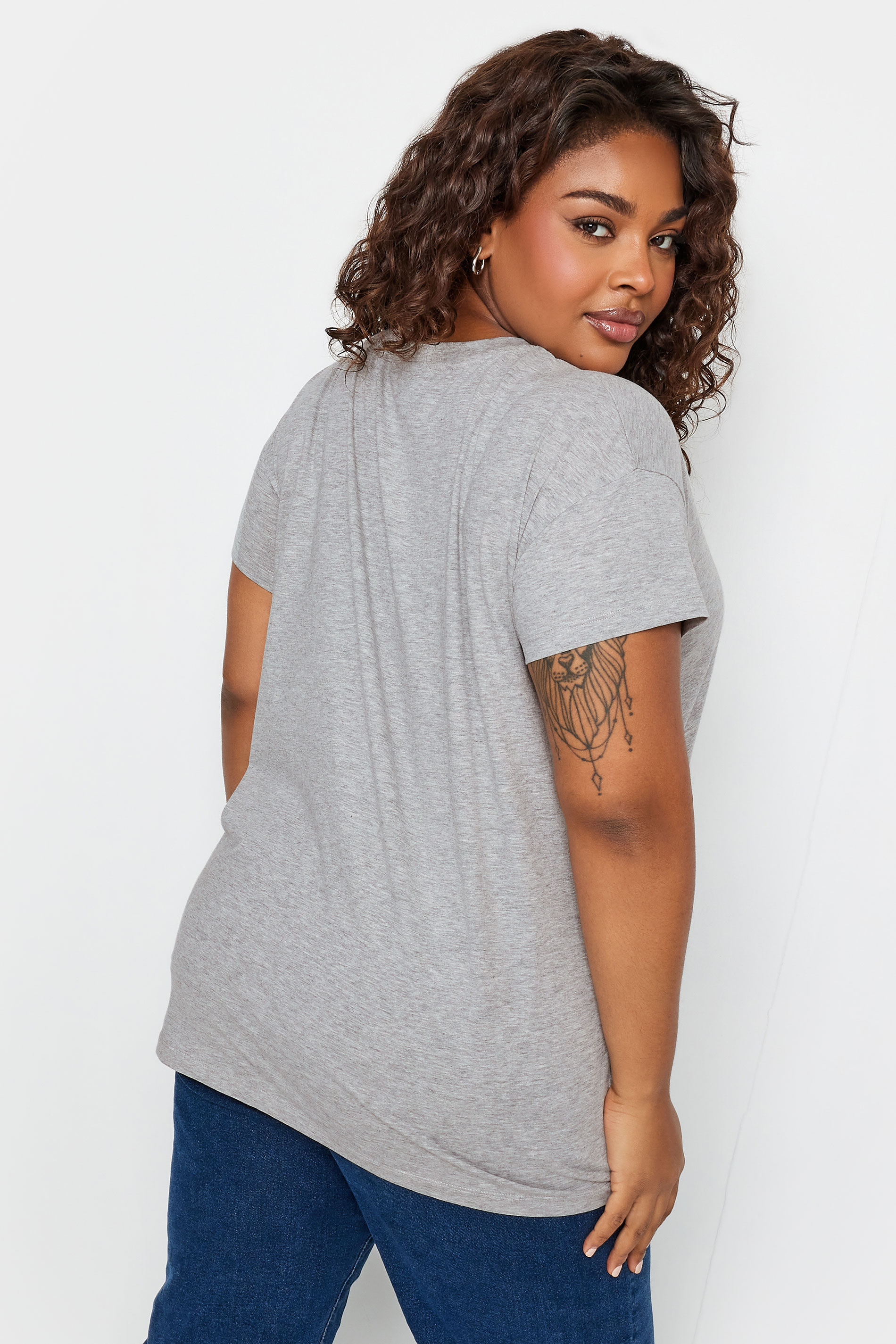 YOURS Plus Size Grey Marl 'Downtown' Slogan Print T-Shirt | Yours Clothing 3