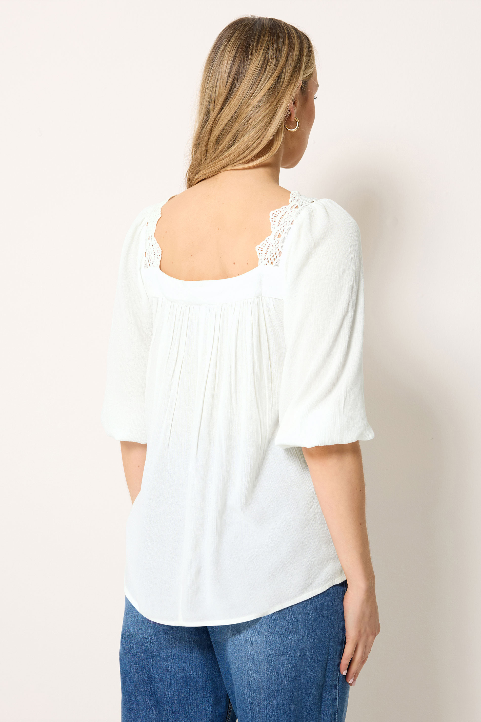 LTS Tall Women's White Square Neck Textured Top | Long Tall Sally 4