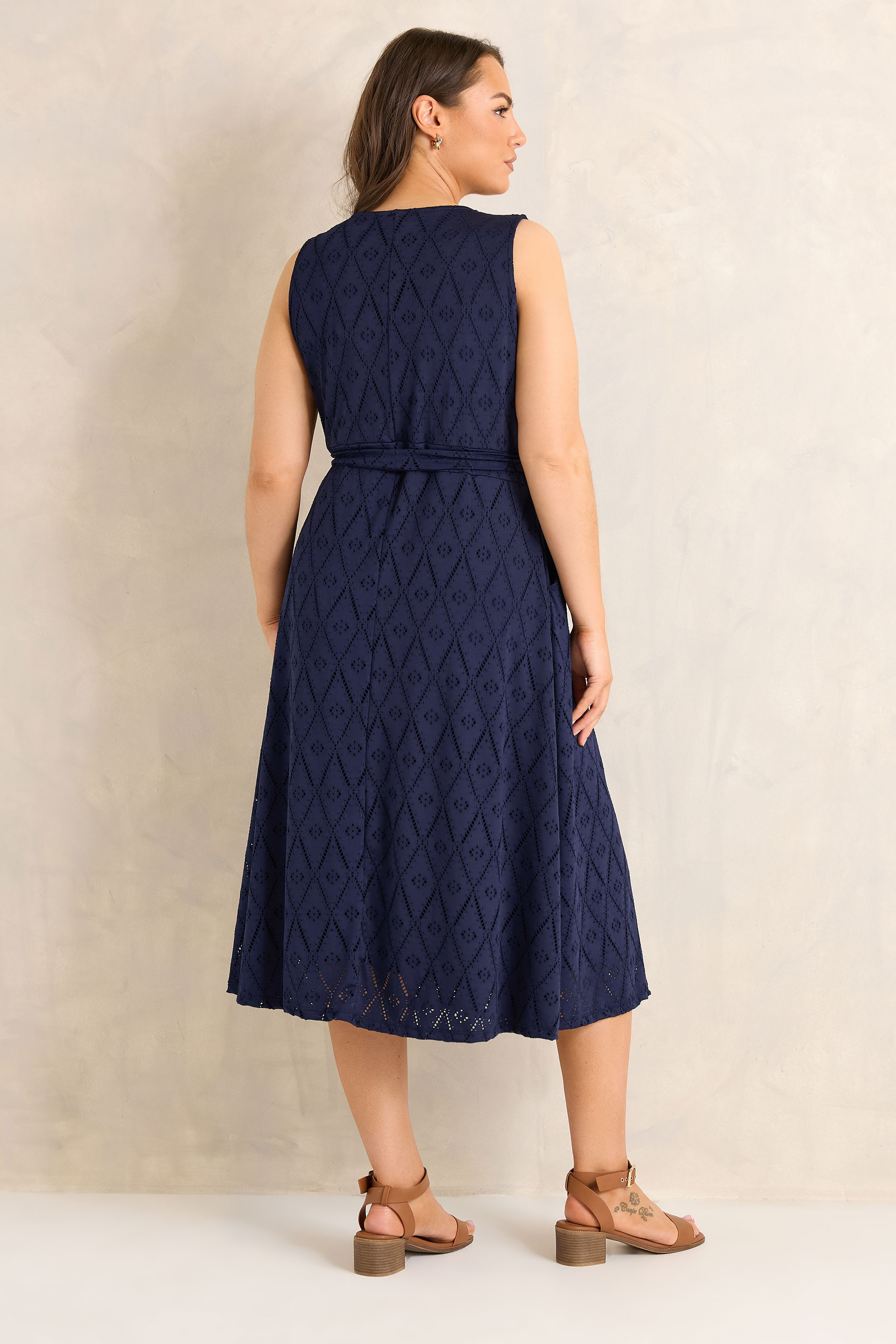 EVANS Plus Size Navy Blue Broderie Wrap Midi Dress | Evans 2