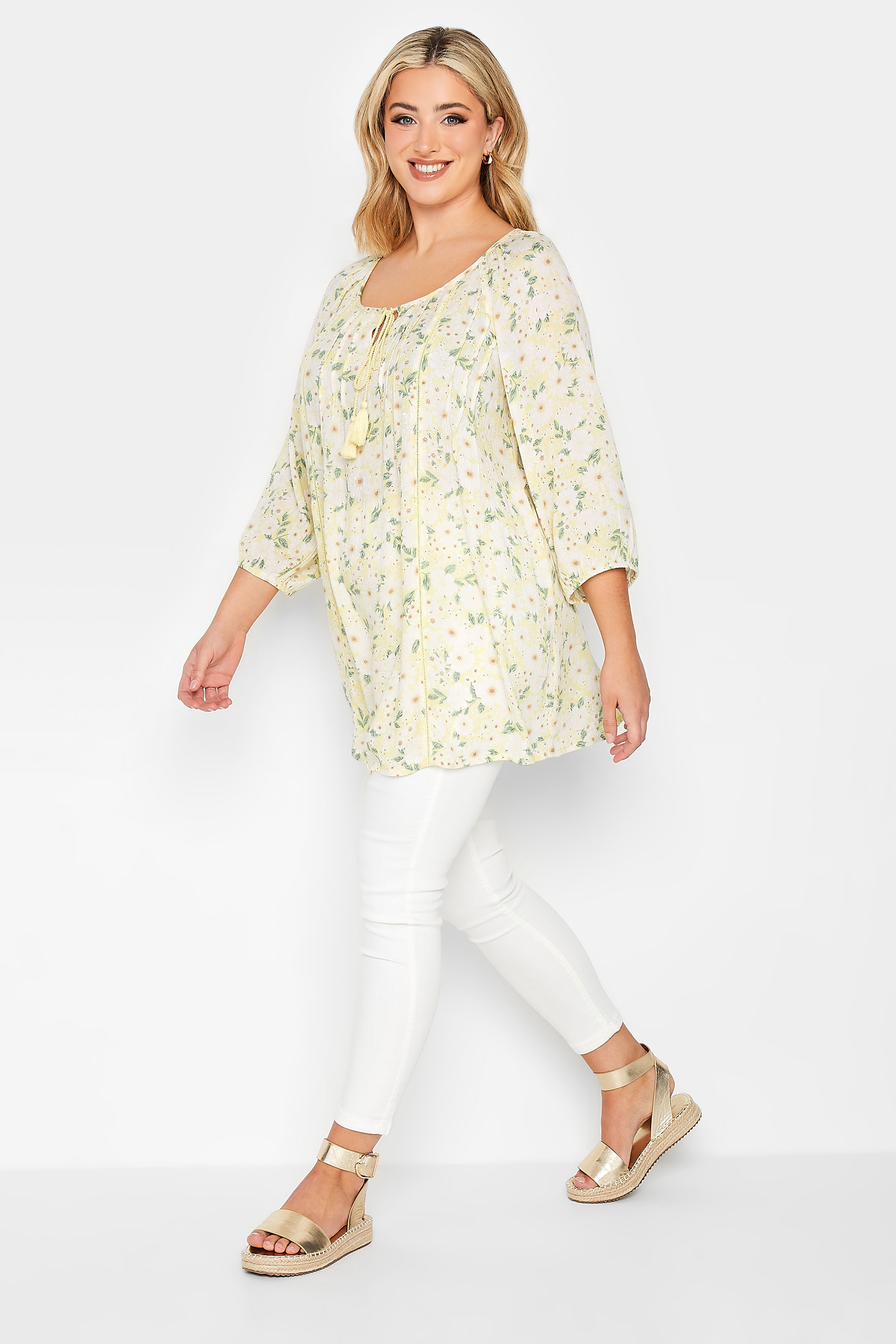 YOURS Curve Plus Size Yellow Floral Gypsy Top | Yours Clothing  2